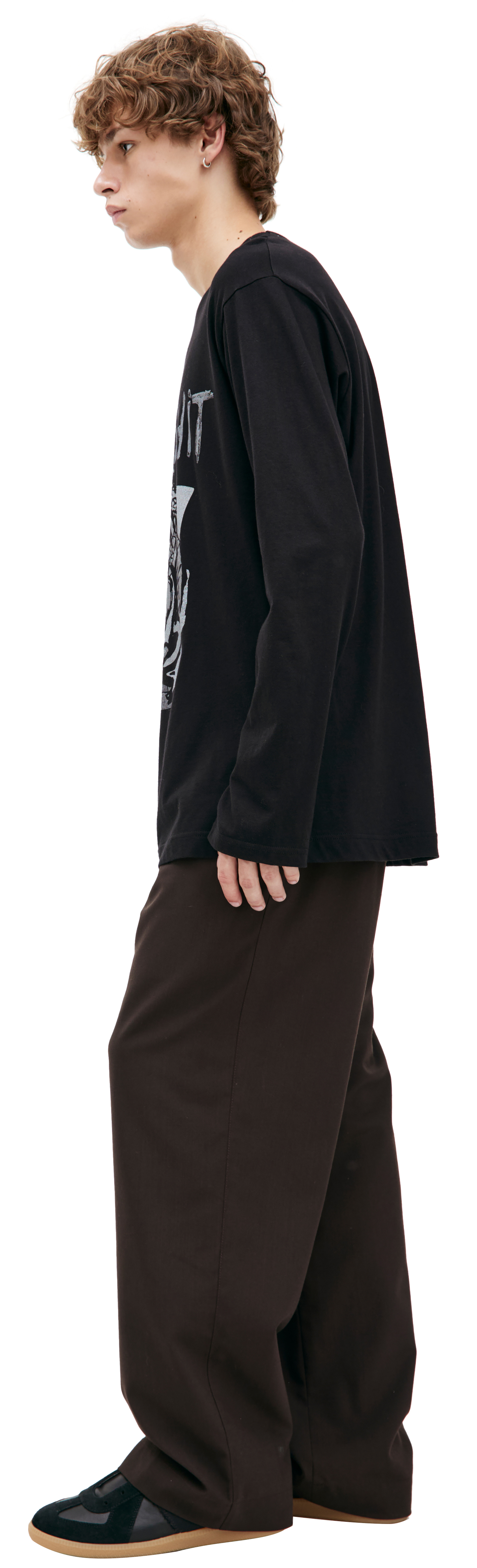 Yohji Yamamoto Черный лонгслив с принтом