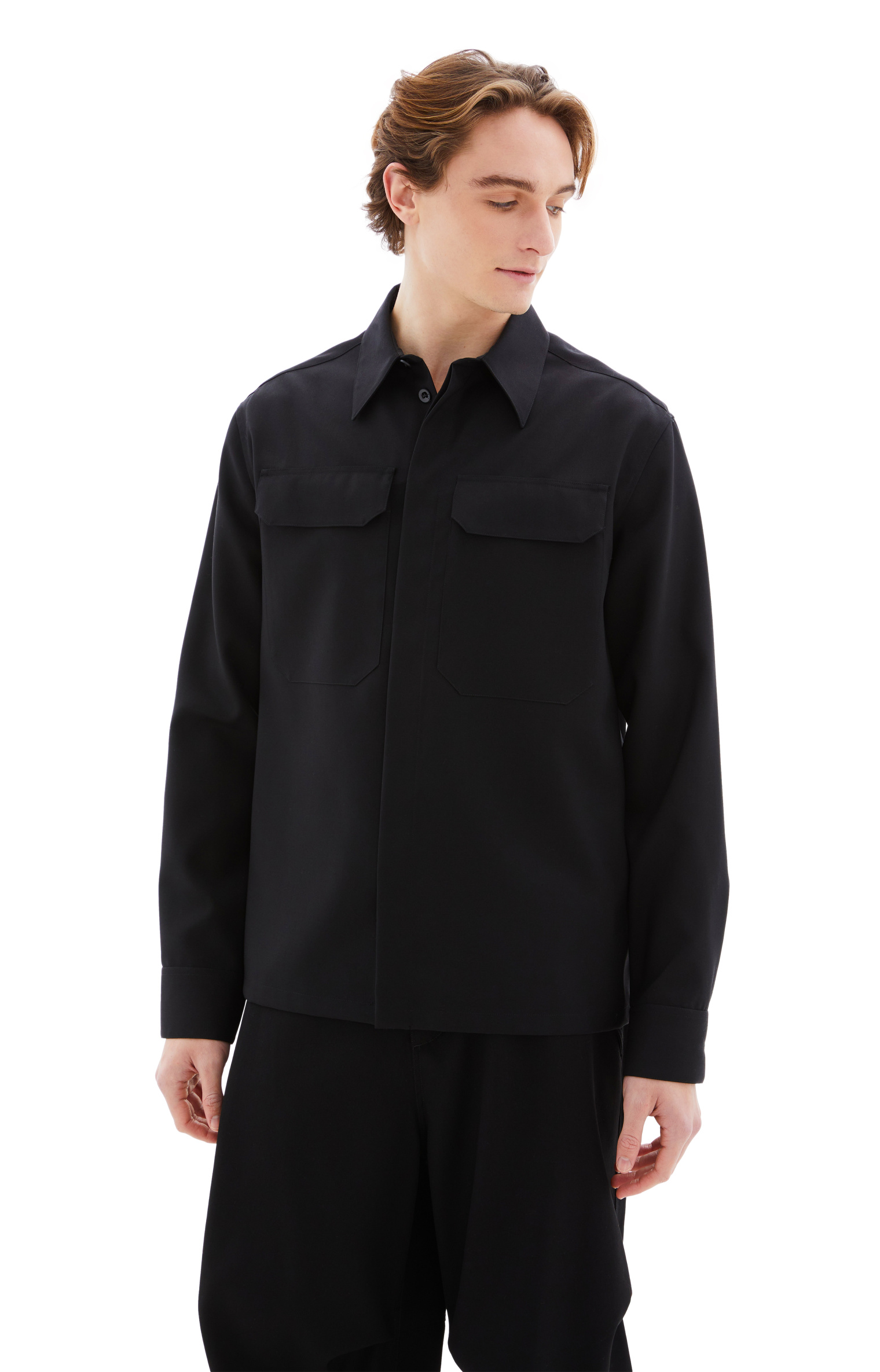 Jil Sander Черная рубашка из шерсти