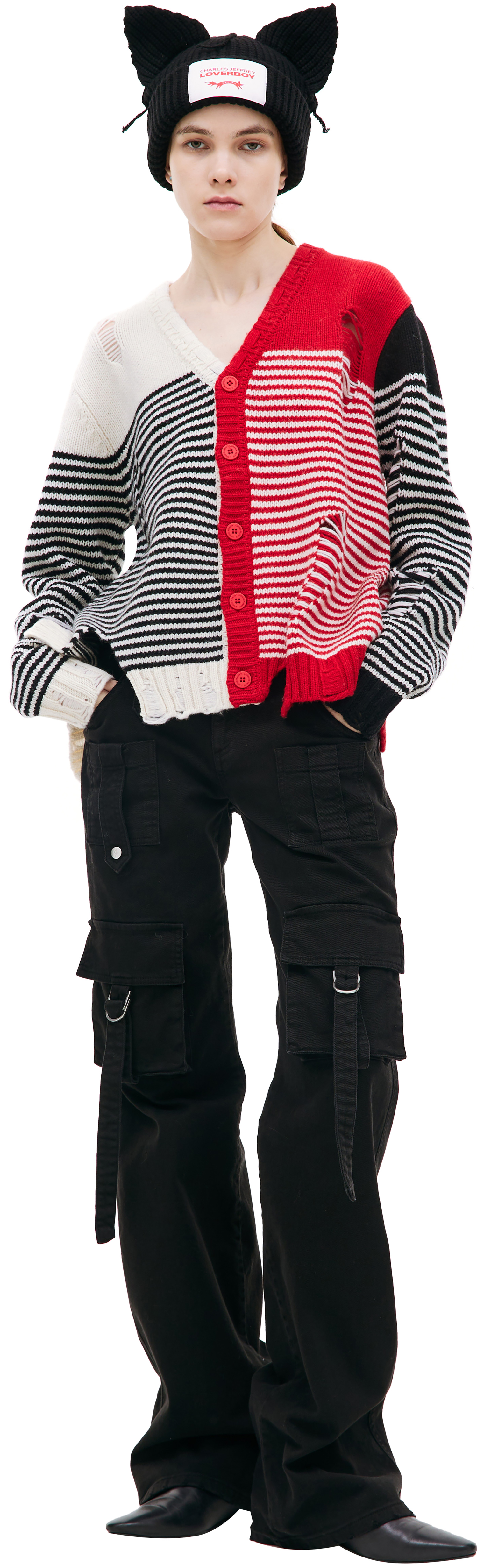 CHARLES JEFFREY LOVERBOY Рваный кардиган в полоску