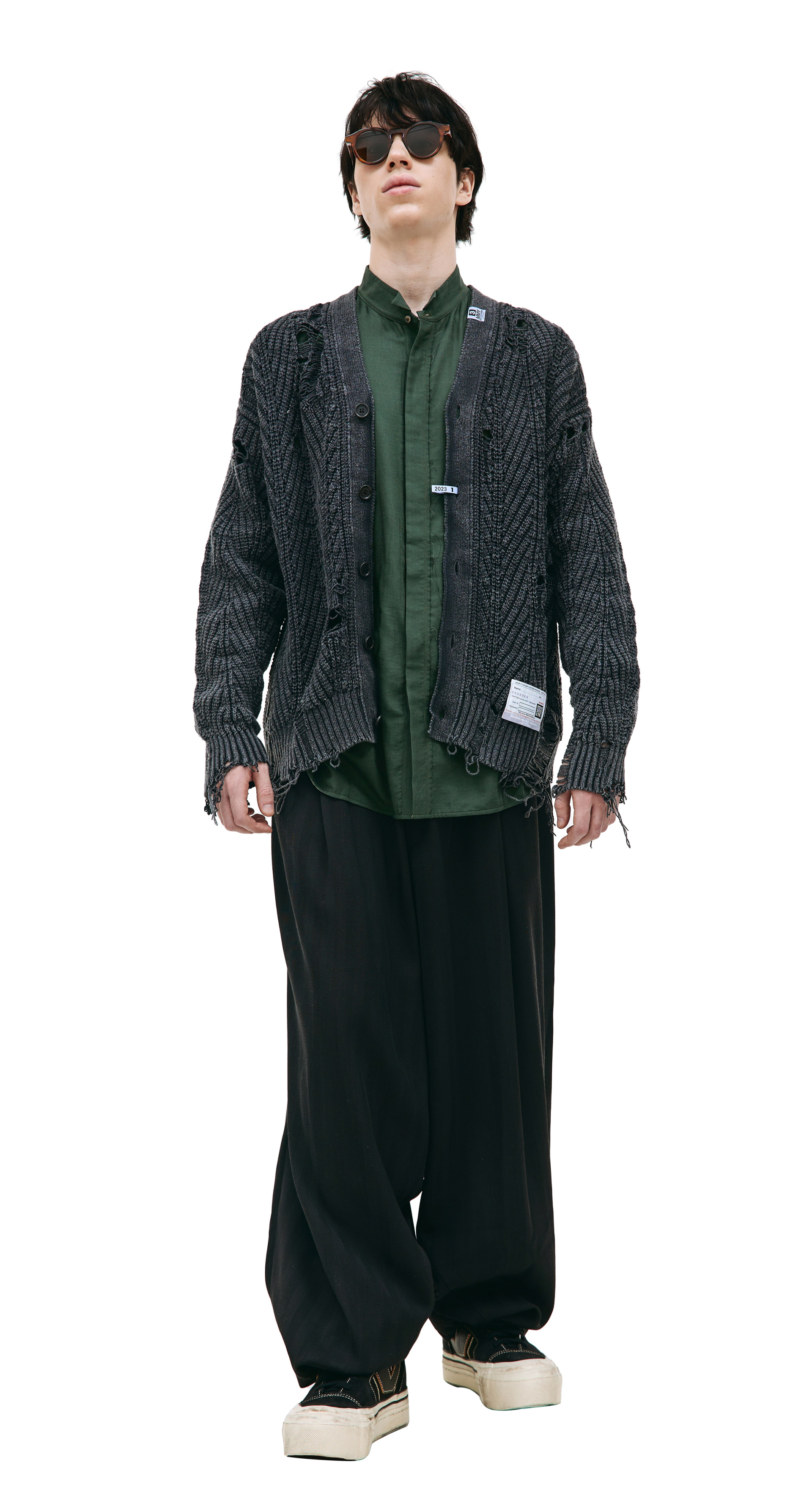 Maison Mihara Yasuhiro Рваный кардиган с патчем