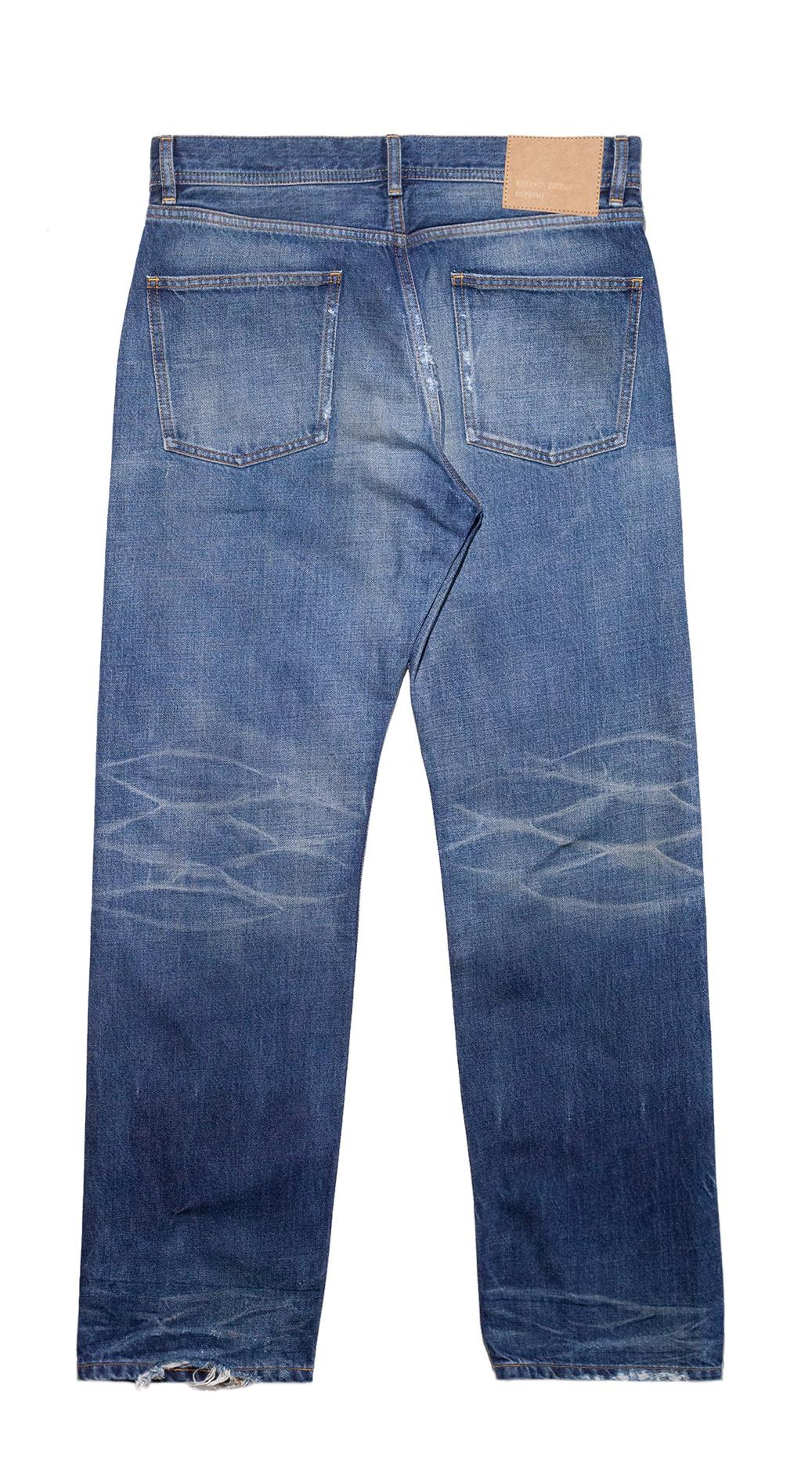 Enfants Riches Déprimés Джинсы-05-0447 варенные  к низу темнеют,разрез на правой штанине,синие