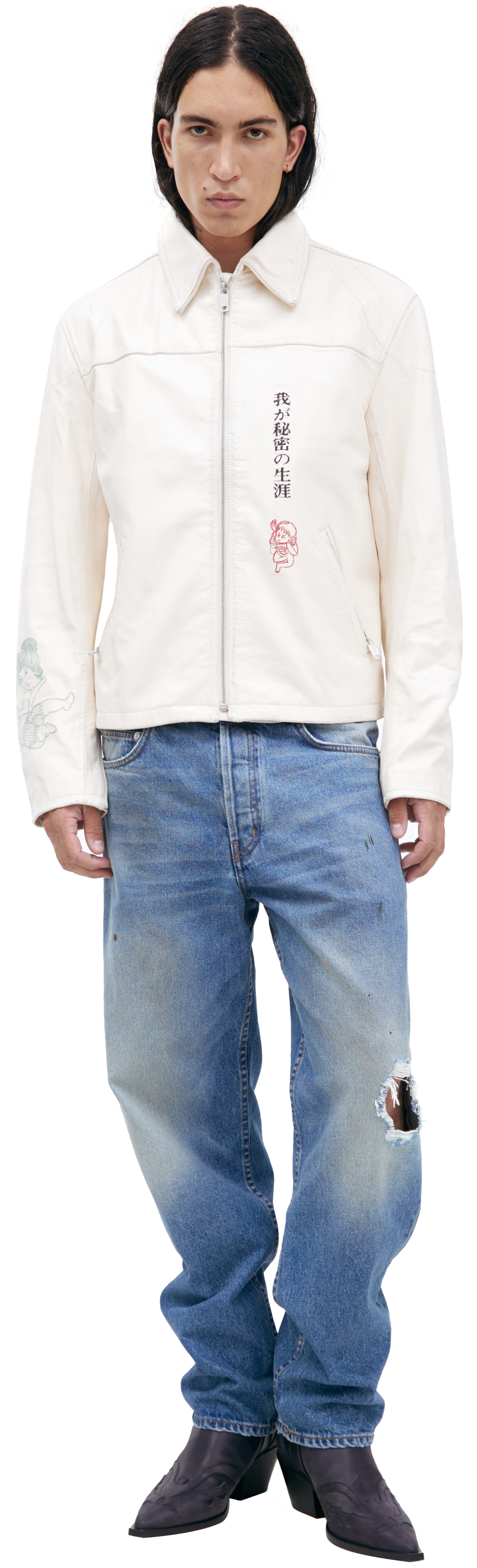 Enfants Riches Déprimés Кожаная куртка с иероглифами