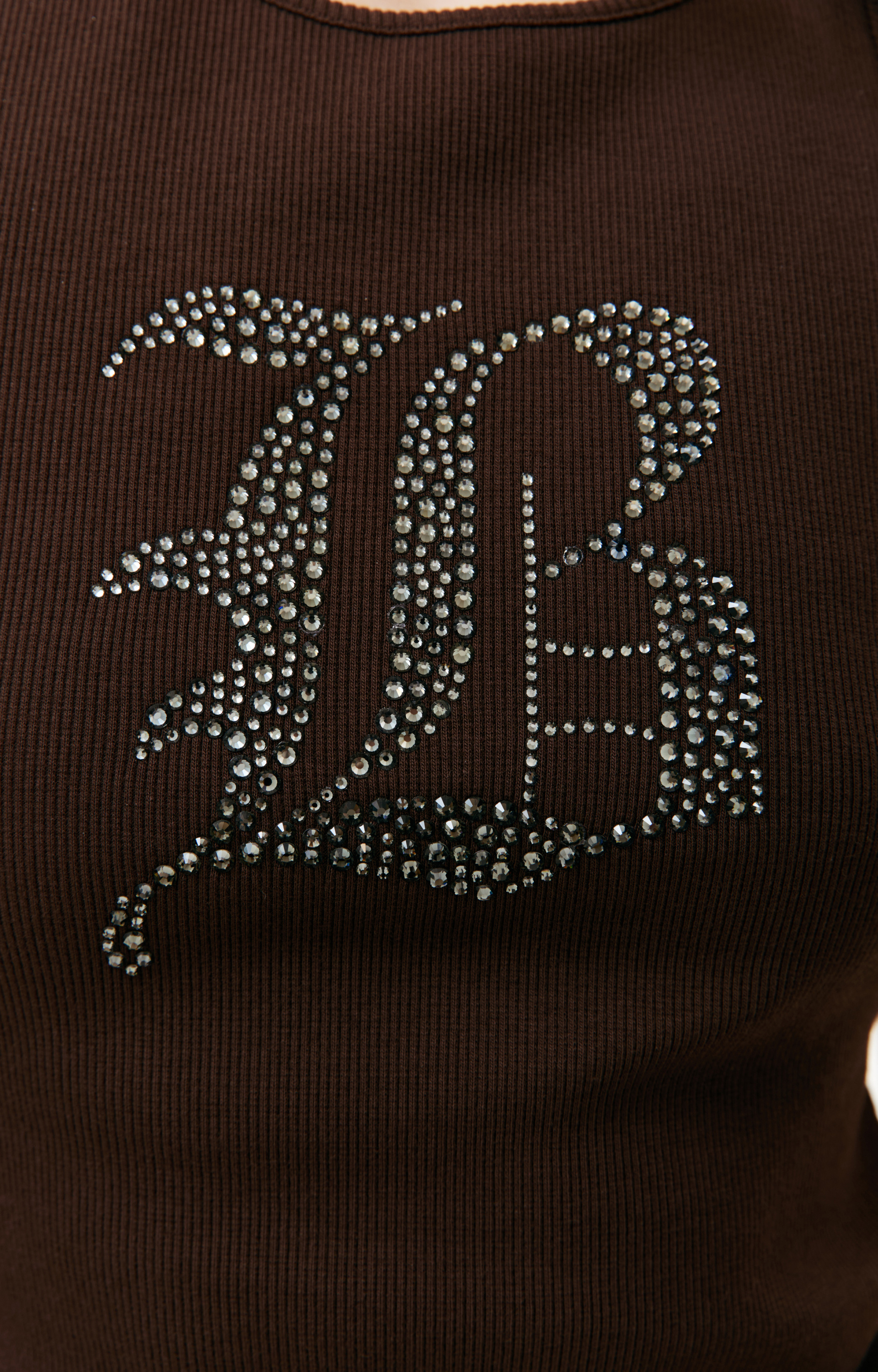 Blumarine Майка в рубчик с логотипом из страз