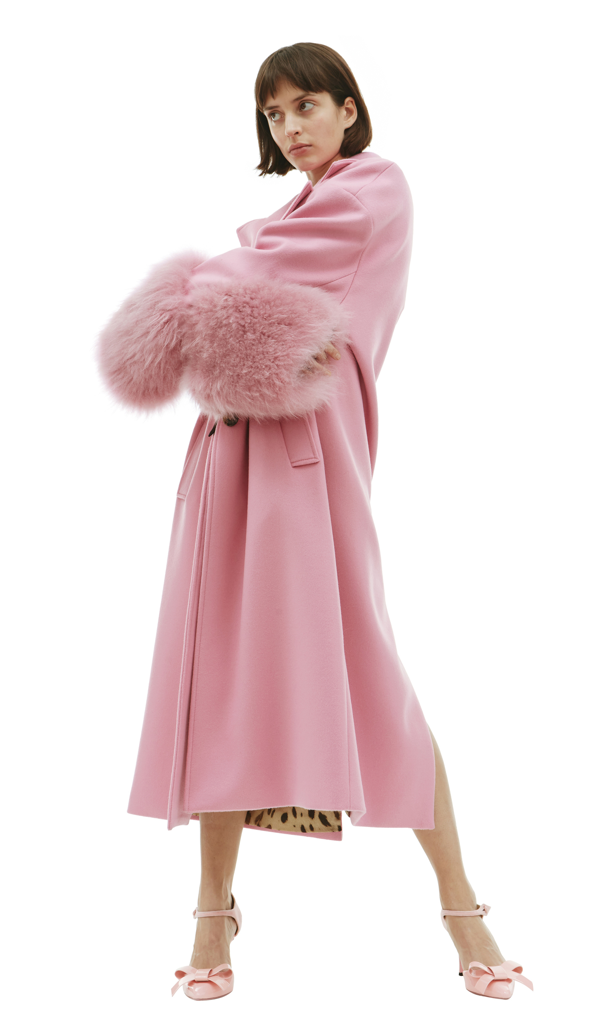 Blumarine Шерстяное пальто с меховой отделкой