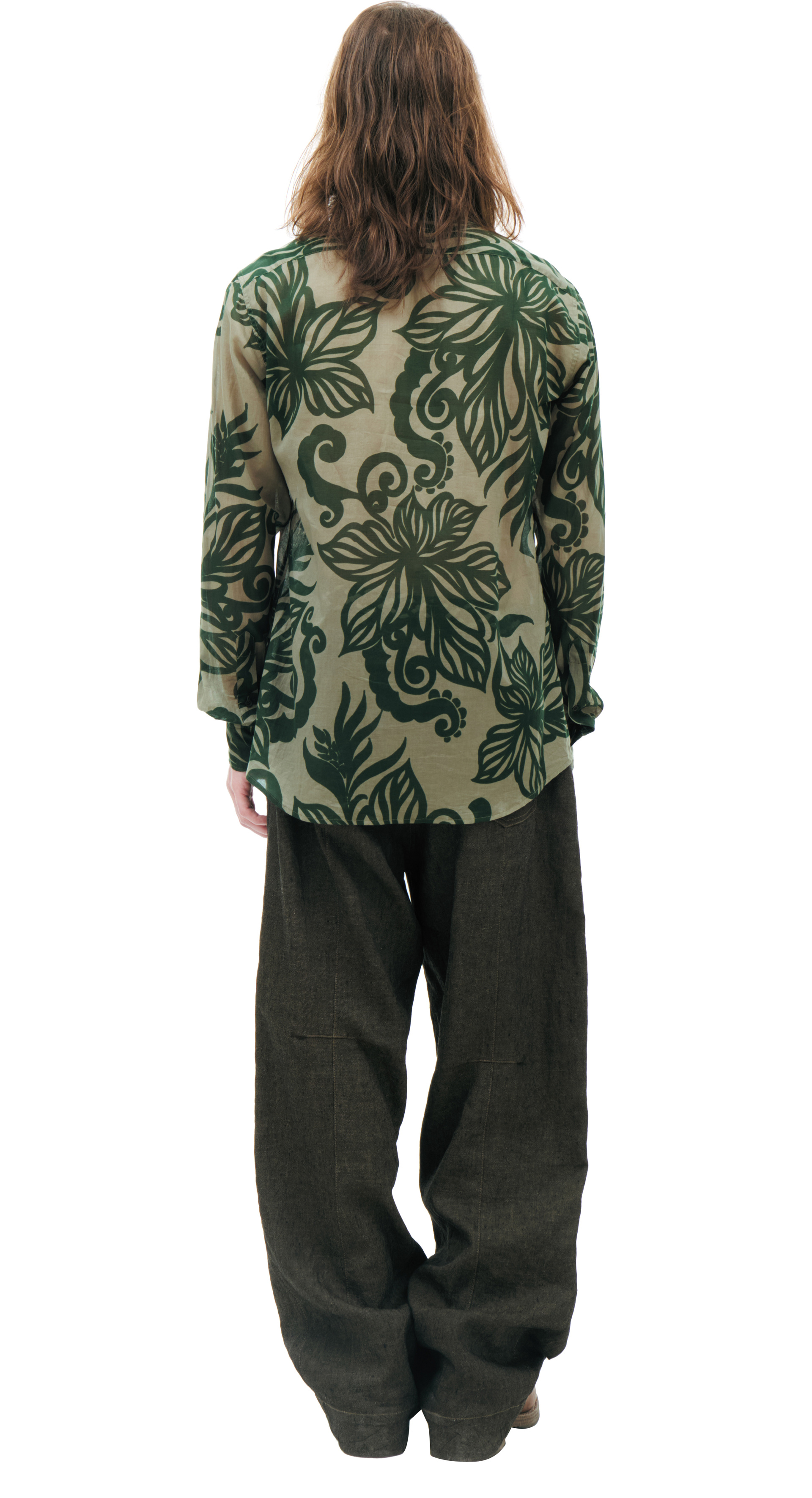 Dries Van Noten Зеленая рубашка с монопринтом