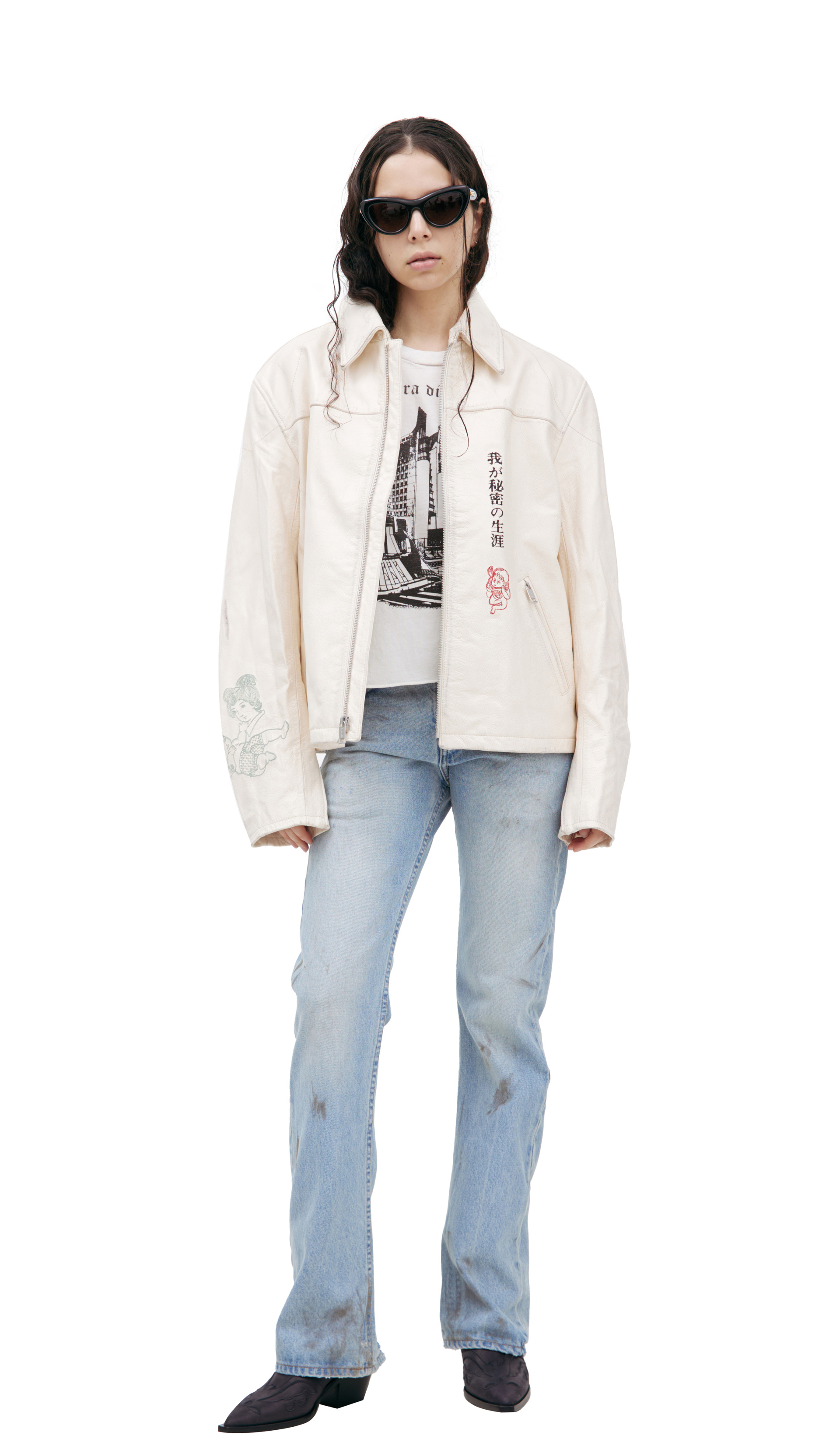 Enfants Riches Déprimés Кожаная куртка с иероглифами