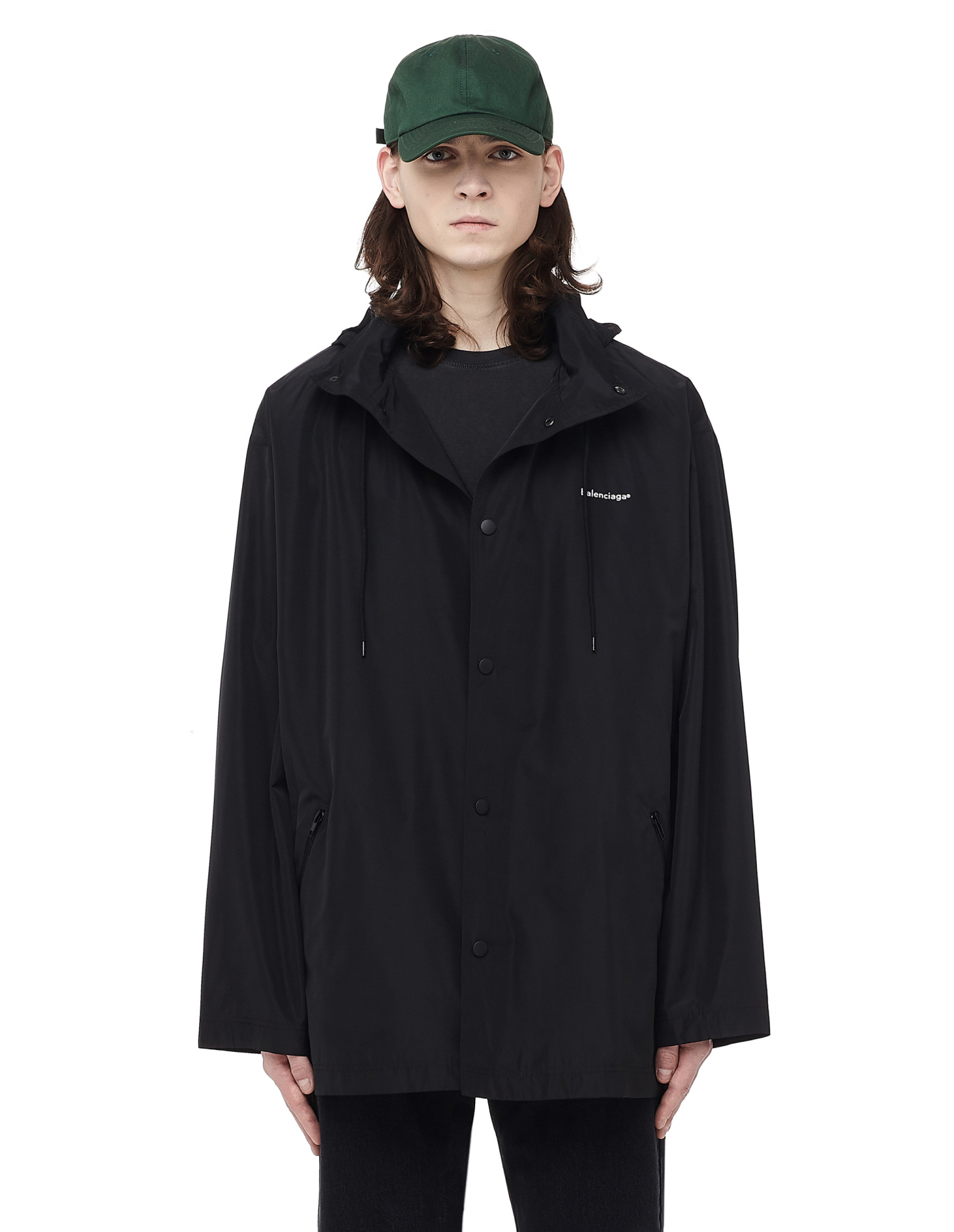 Balenciaga Плащ на кнопках с капюшоном
