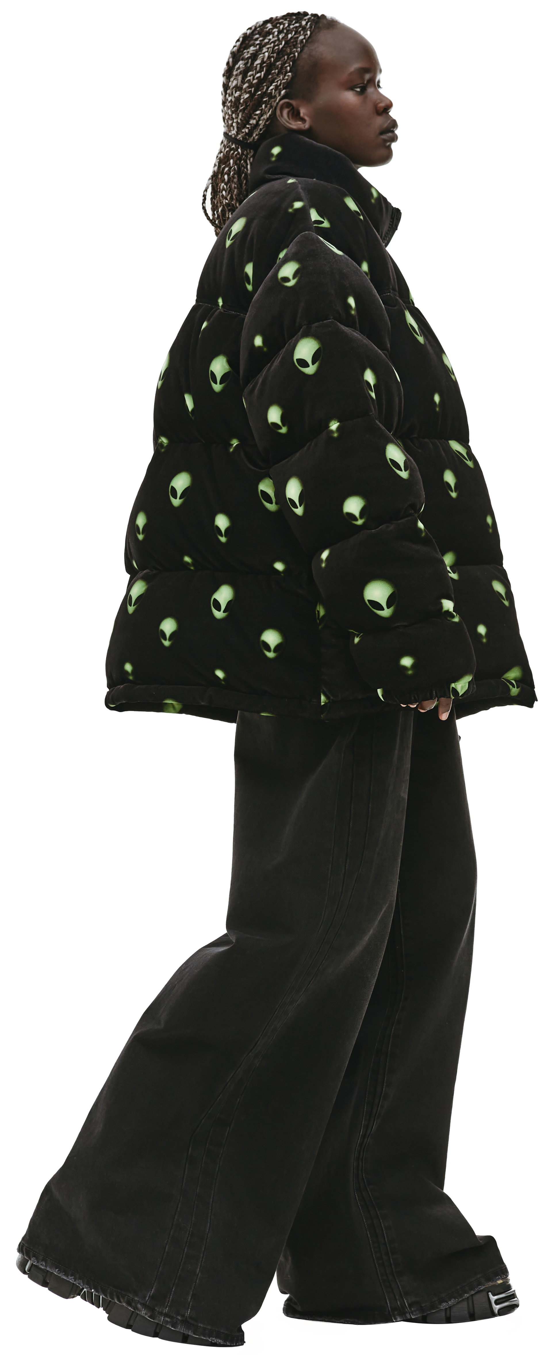 VETEMENTS Бархатный пуховик с принтом