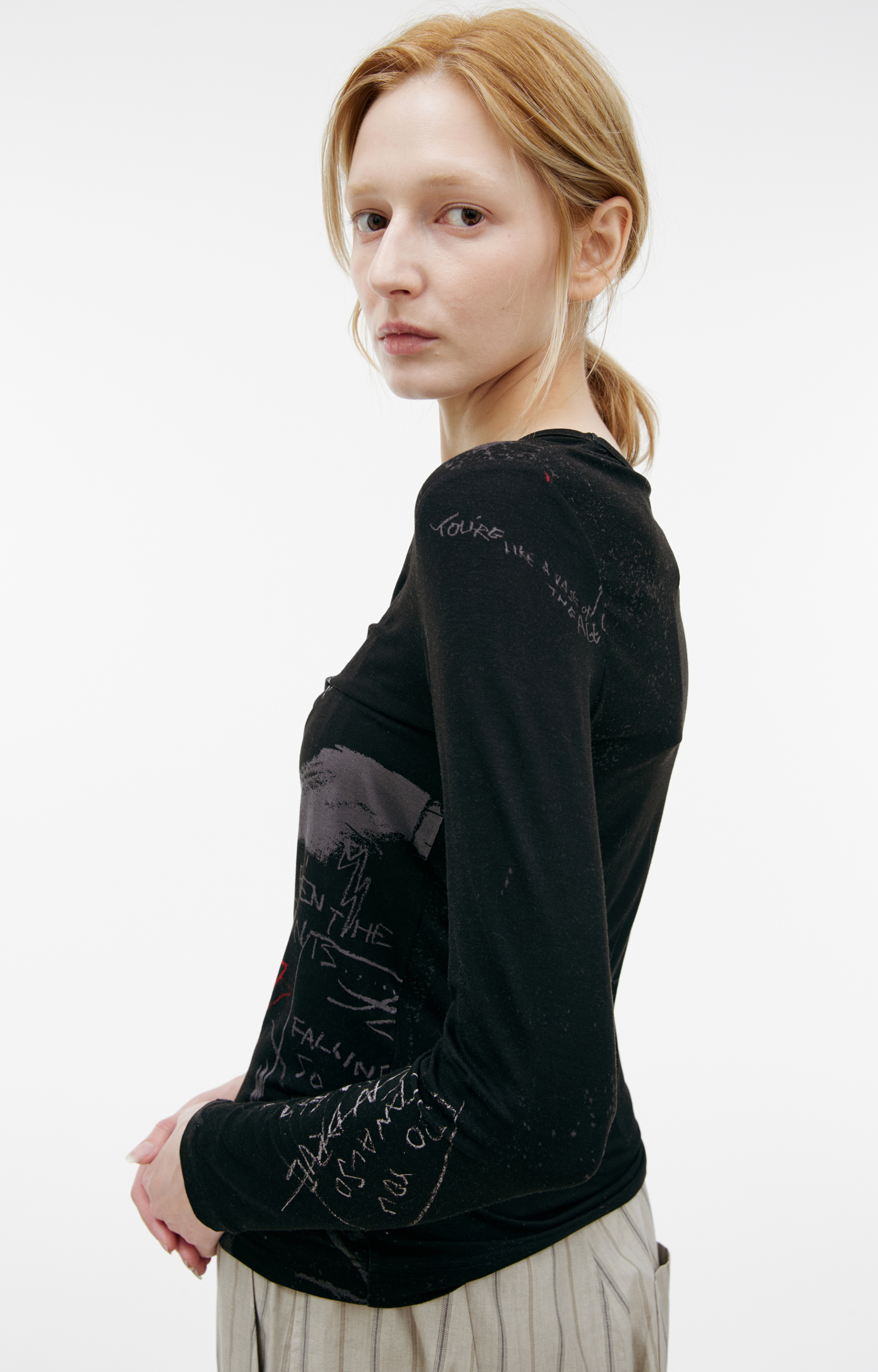 Y\'s Черный лонгслив с монопринтом