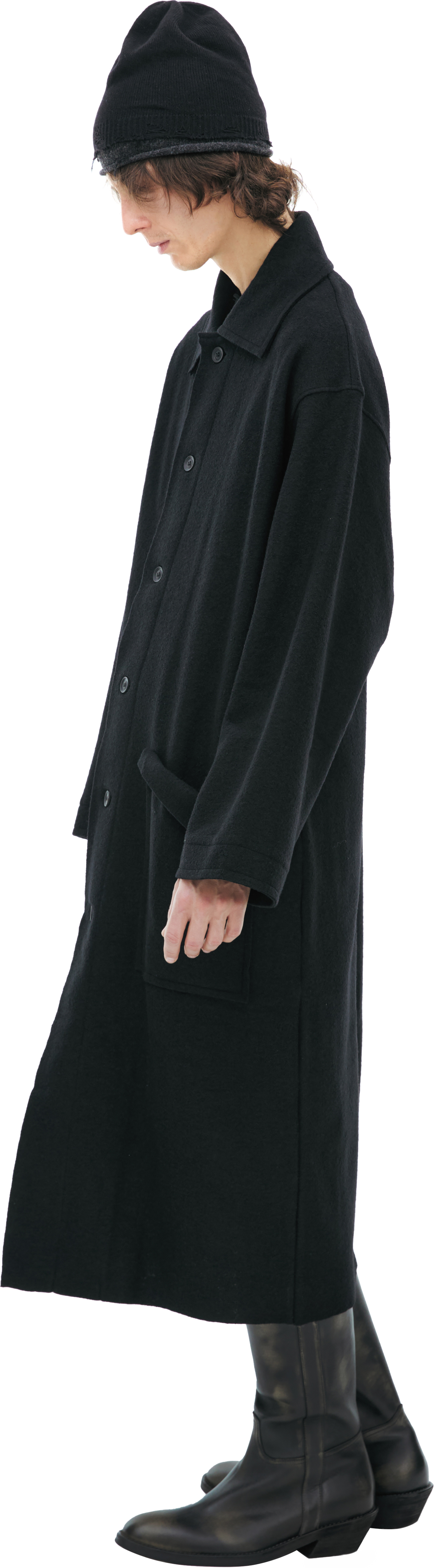 Yohji Yamamoto Черное пальто с объемным воротником