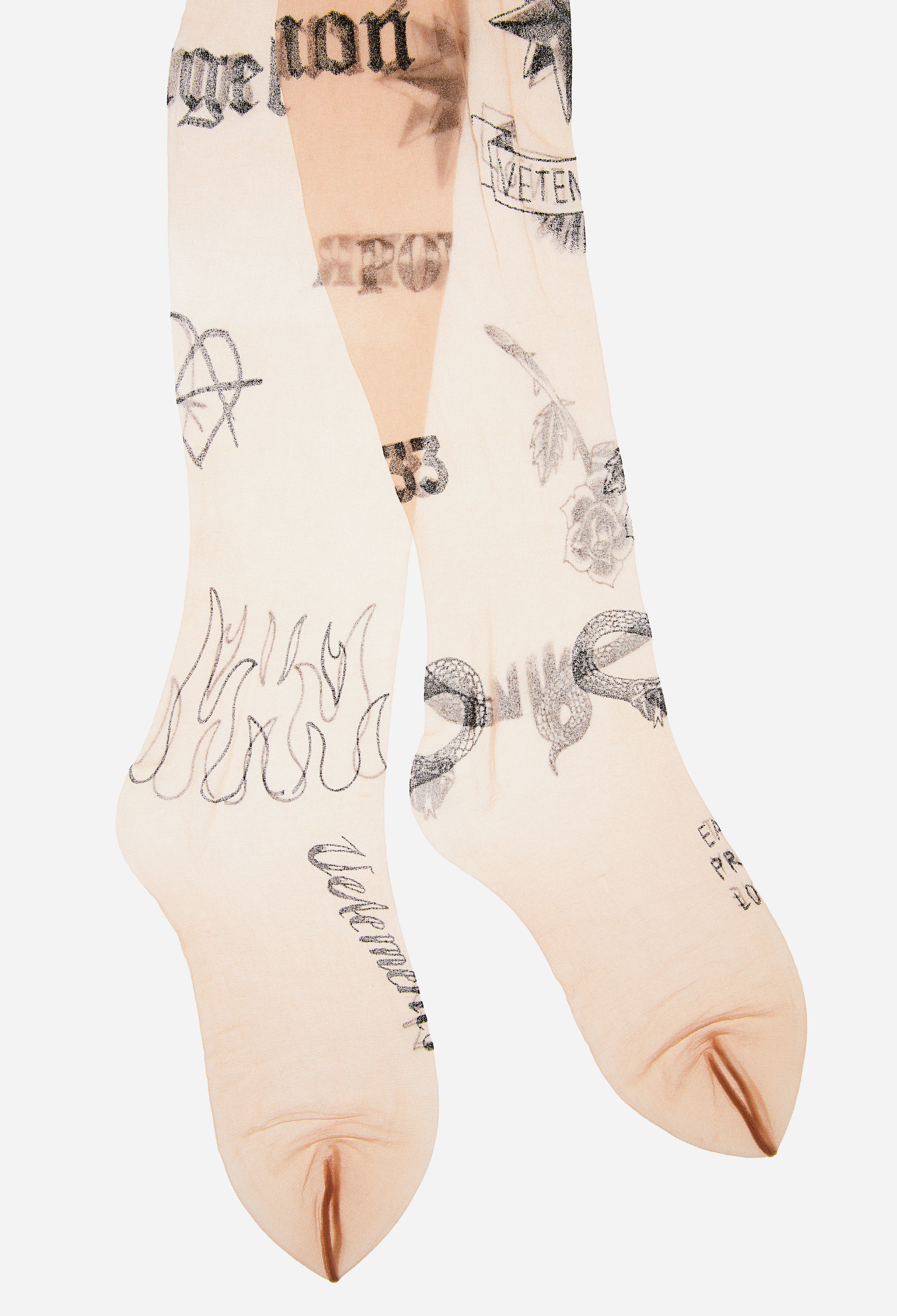 VETEMENTS Бежевые колготки с эффектом тату