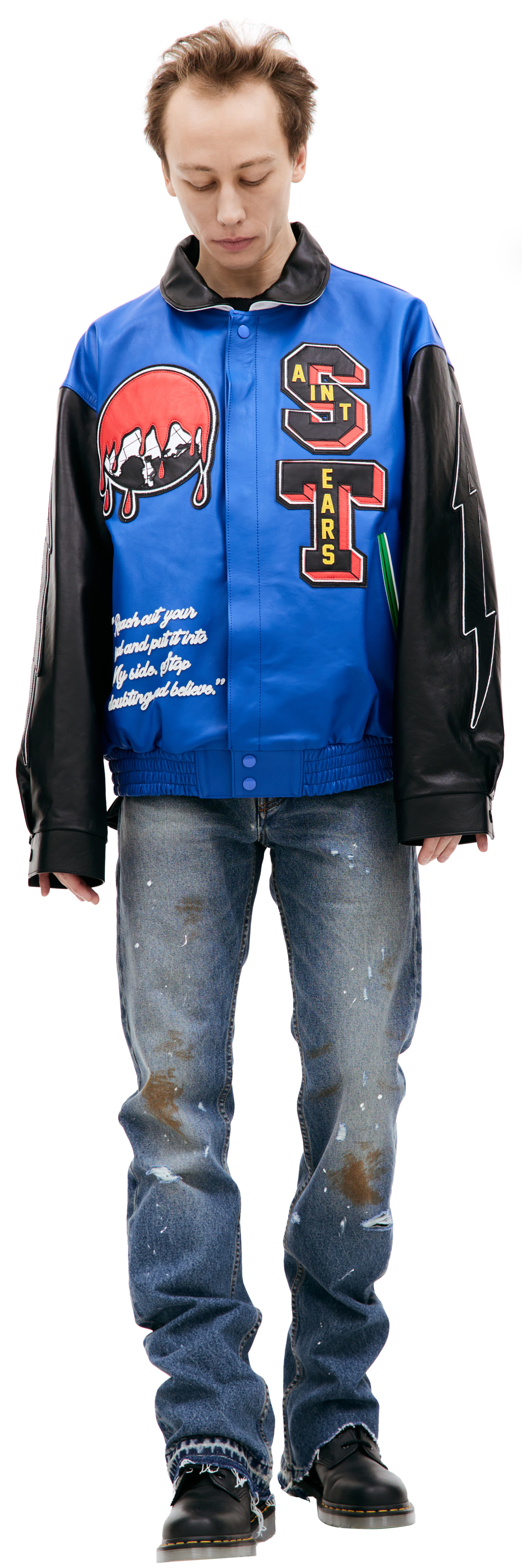 Saint Michael Кожаная куртка Saint Michael х DENIM TEARS с нашивками