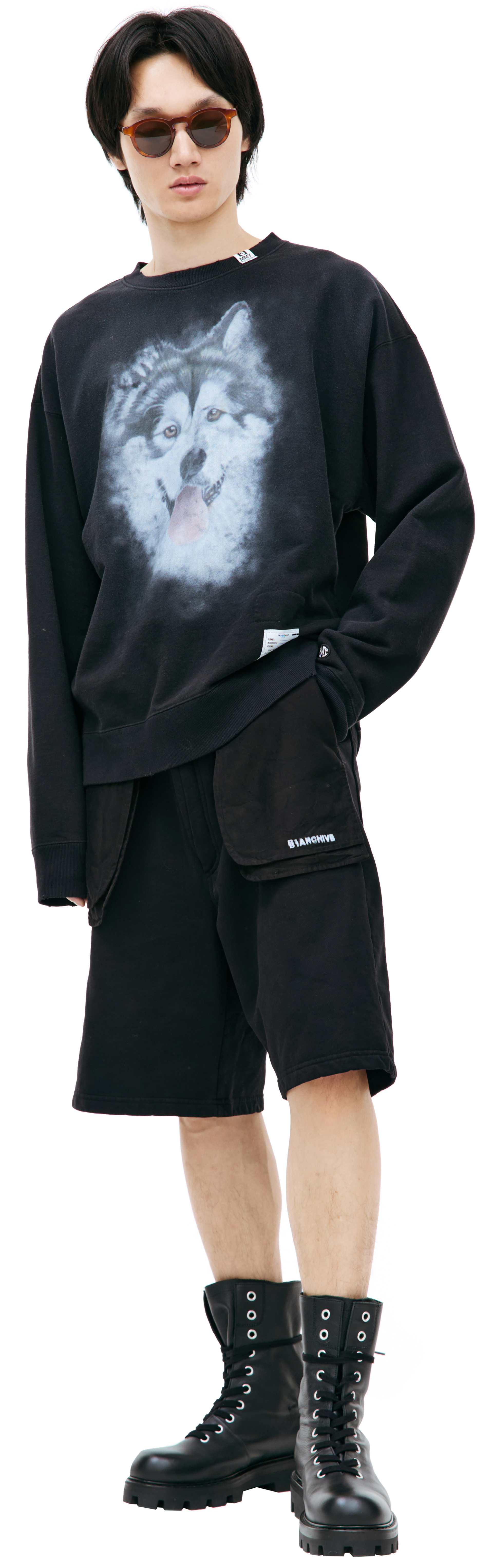 Maison Mihara Yasuhiro Черный свитшот с принтом