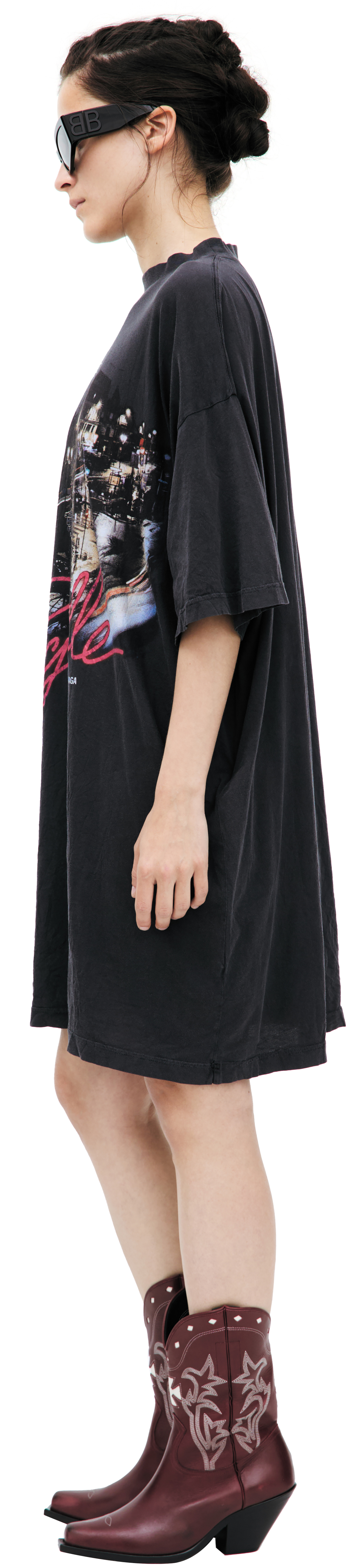 Balenciaga Футболка-787349/TRVO1/1041 принт город Pigalle, оверсайЗ, мятая, темно-серая