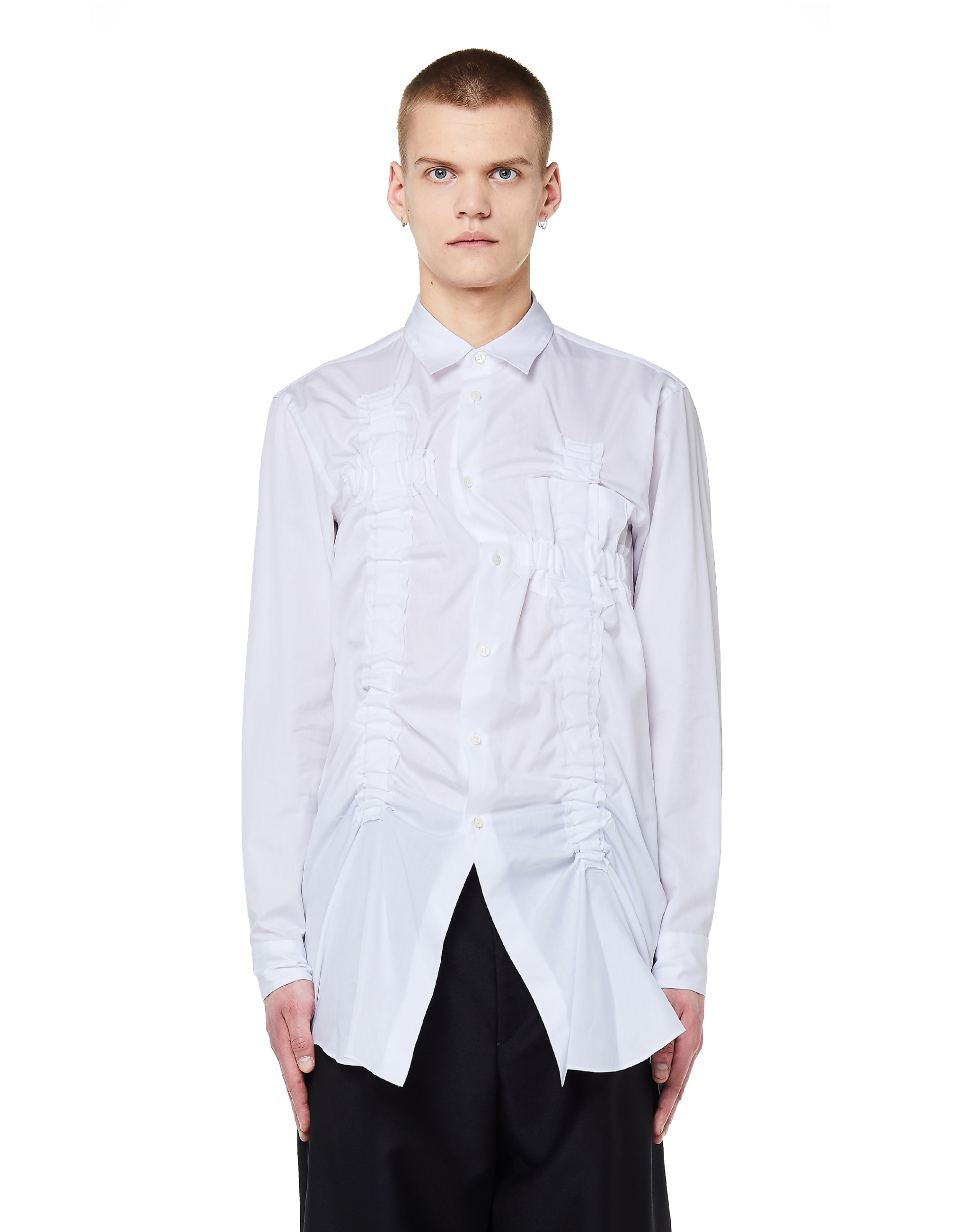 Comme des Garcons Homme plus Белая хлопковая рубашка со сборками