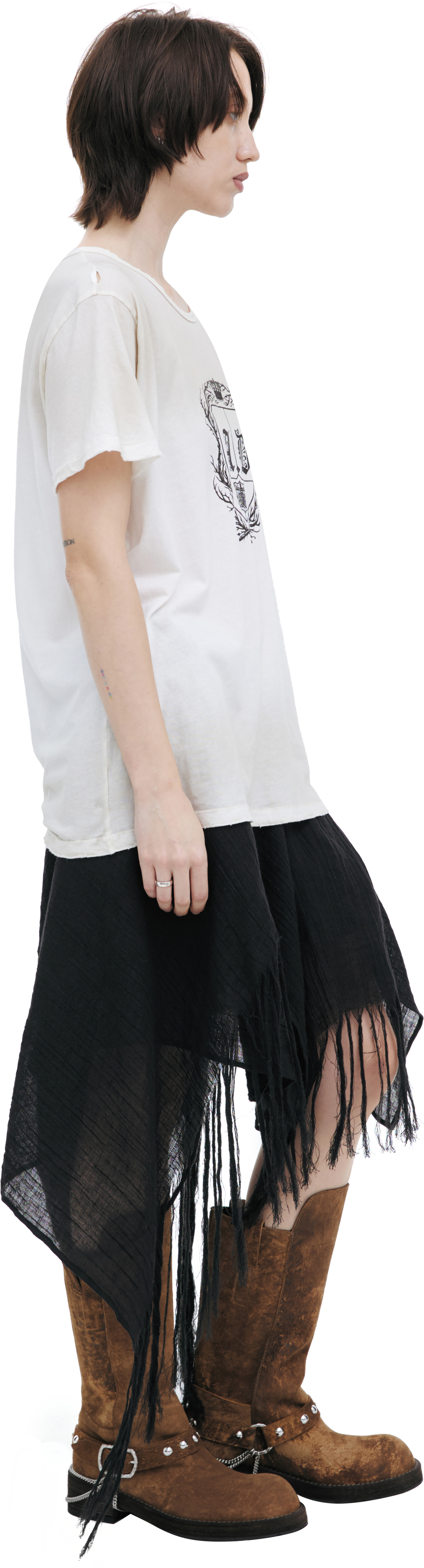 Ann Demeulemeester Короткая белая футболка с потертостями