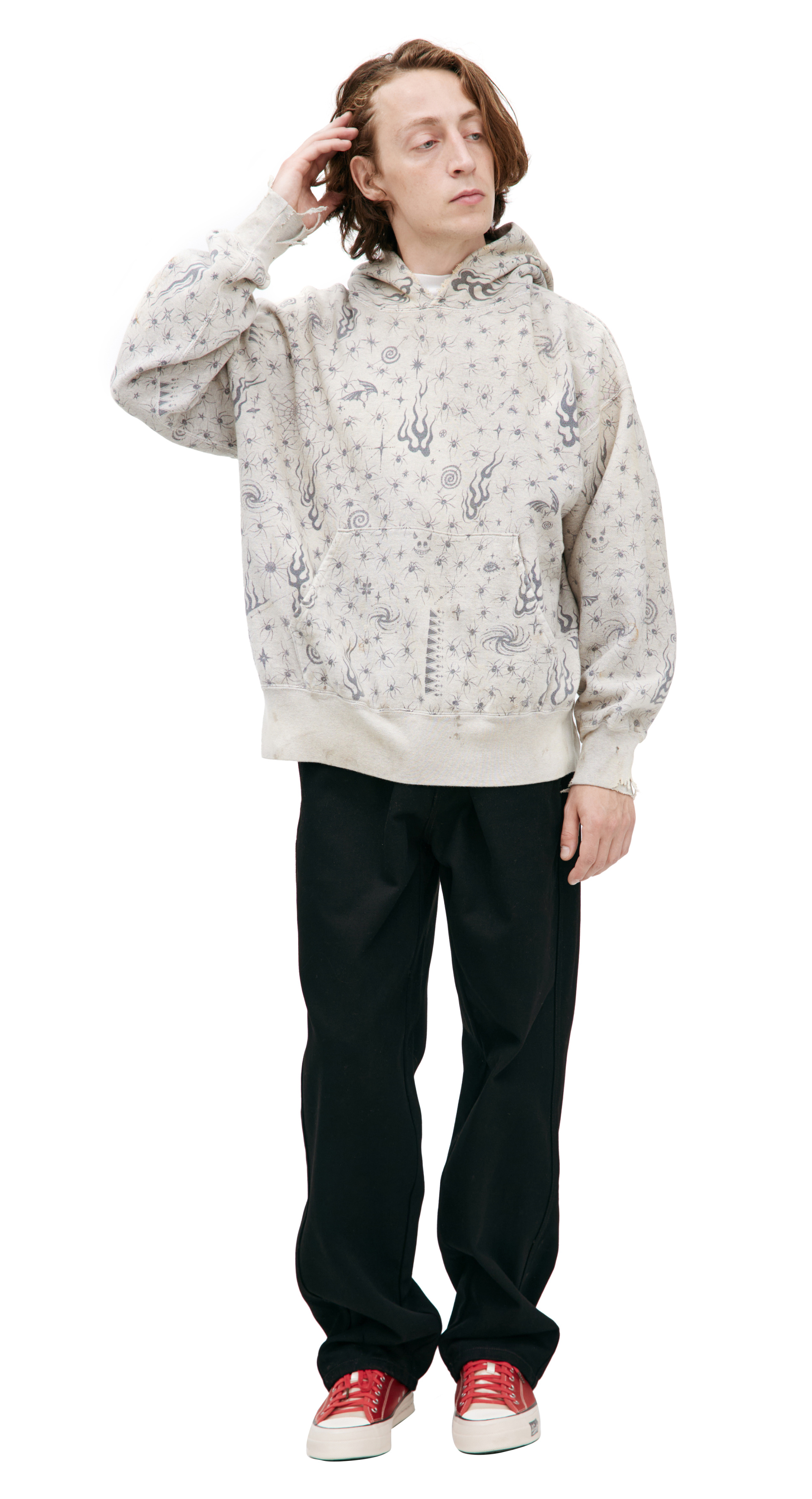 Saint Mxxxxxx Серое худи с монопринтом