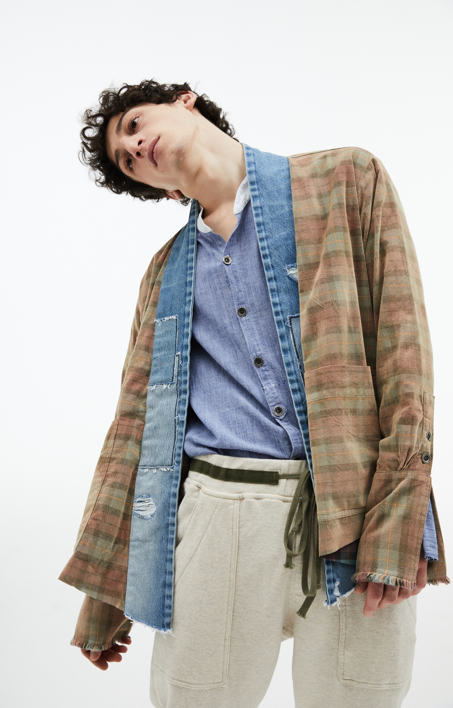 Greg Lauren Рубашка со вставками из денима