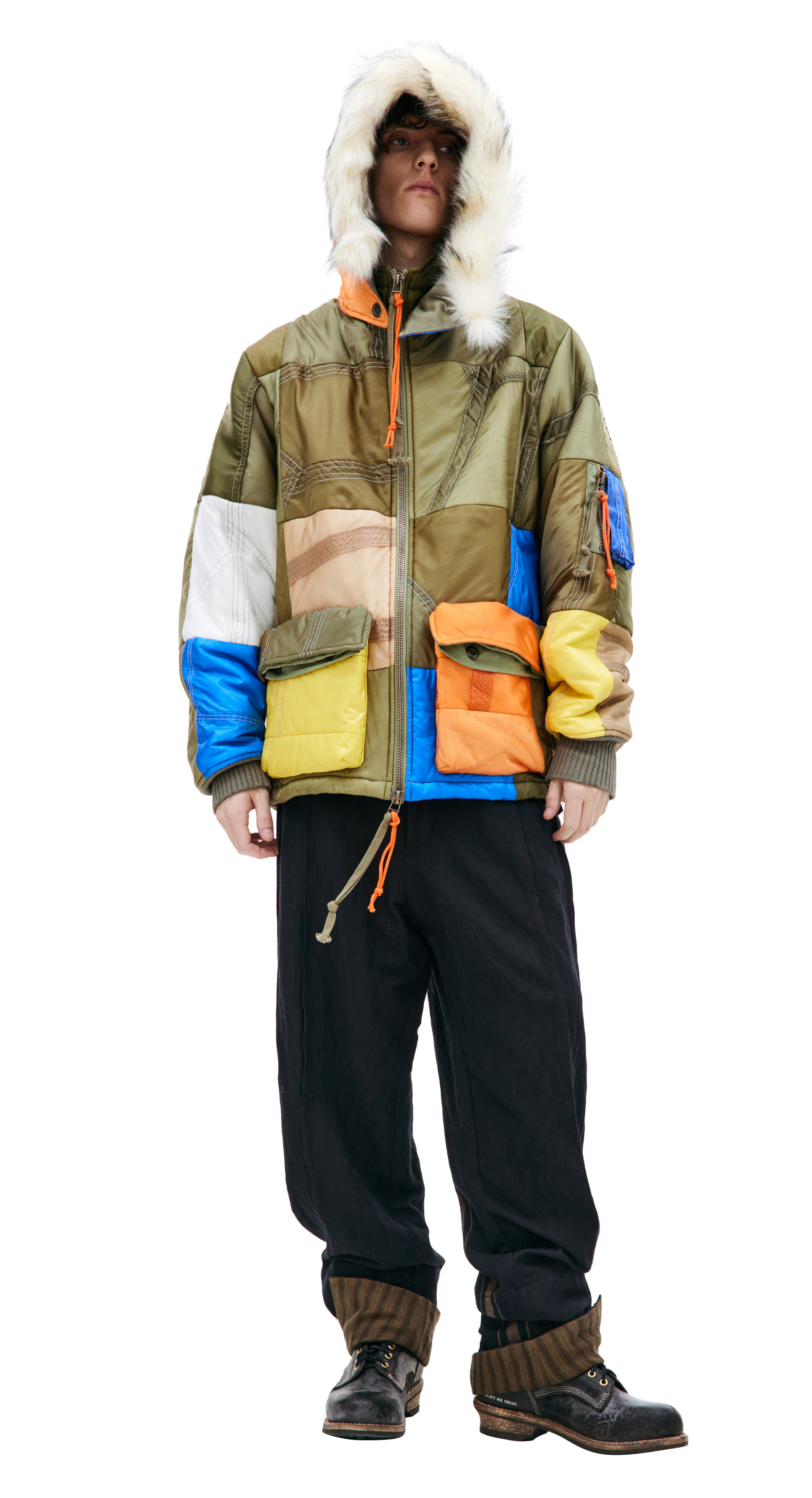 Greg Lauren Куртка пэчворк с капюшоном