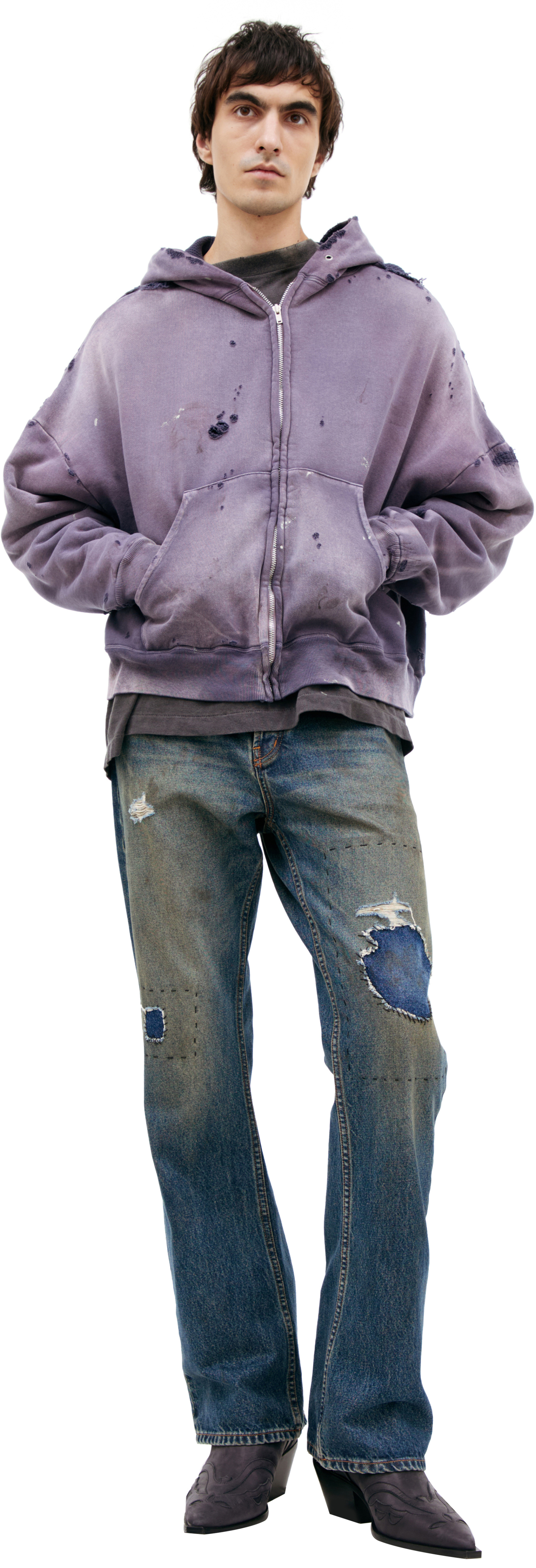 Saint Mxxxxxx Рваное худи на молнии