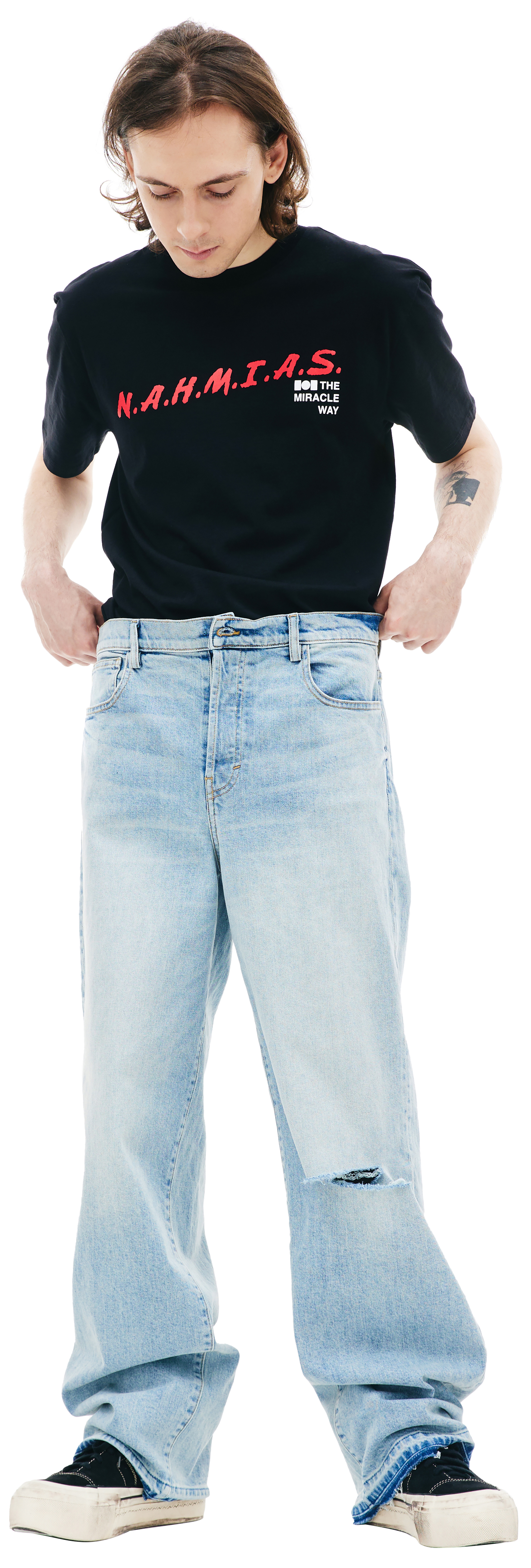 Nahmias Голубые джинсы с рваным коленом