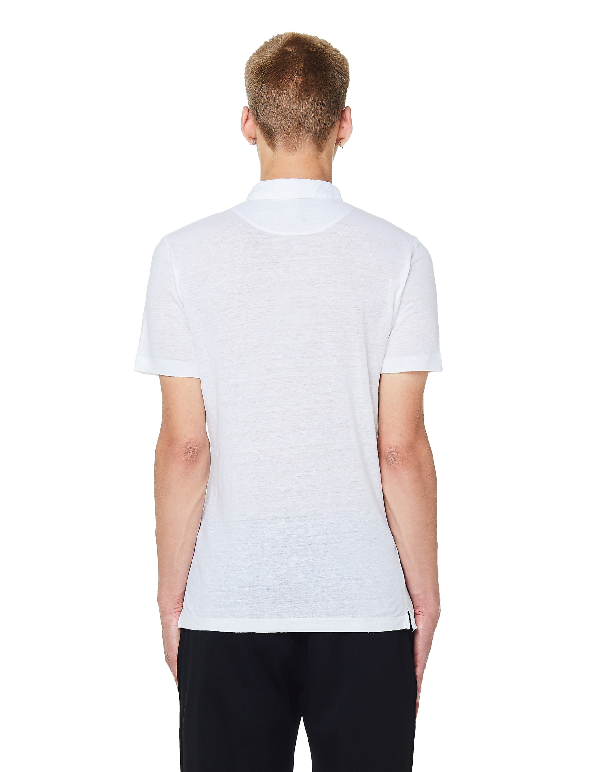 120% Lino Белая льняная футболка-поло