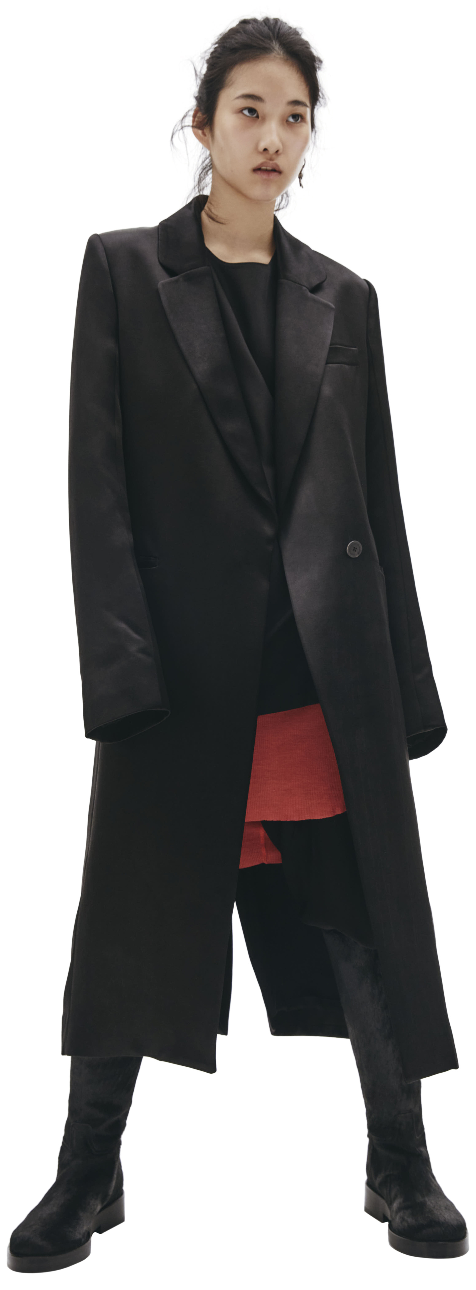Ann Demeulemeester Черное пальто из сатина