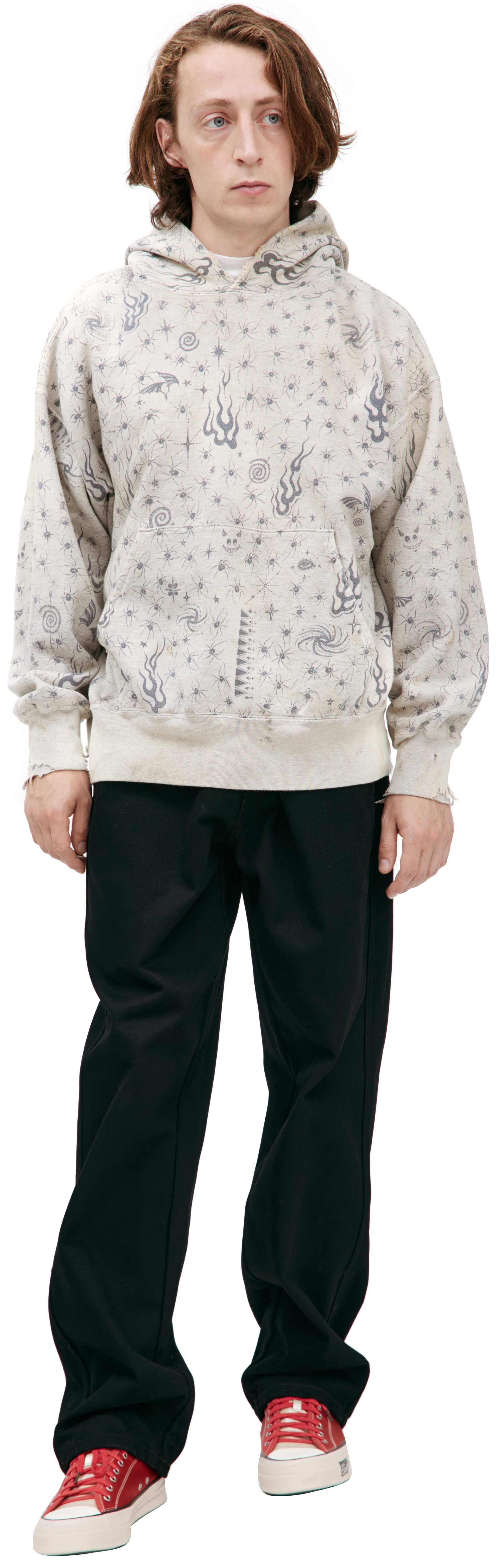 Saint Mxxxxxx Серое худи с монопринтом