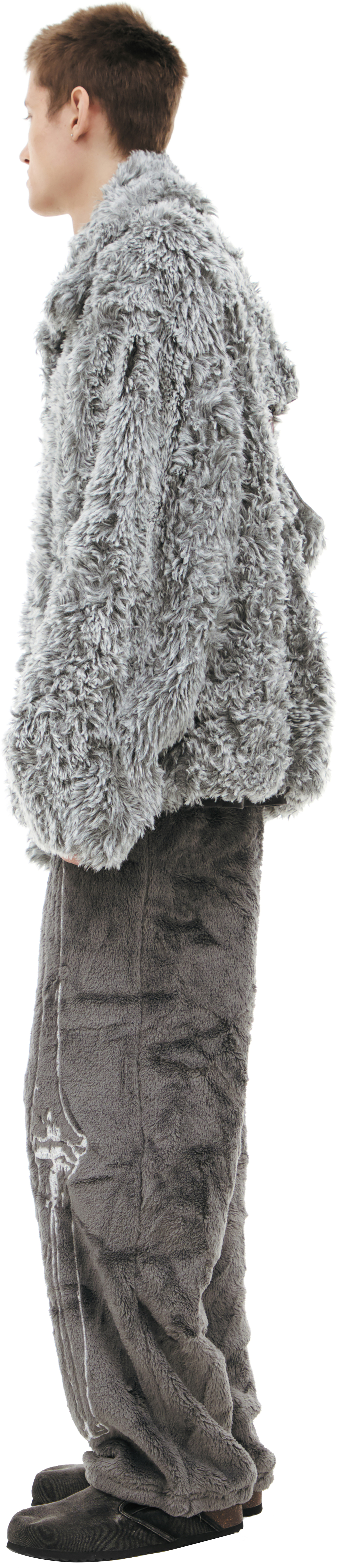 Doublet Куртка-25AW15BL228/GREY плюш, дырка на спине внутри зубы и язык, серая