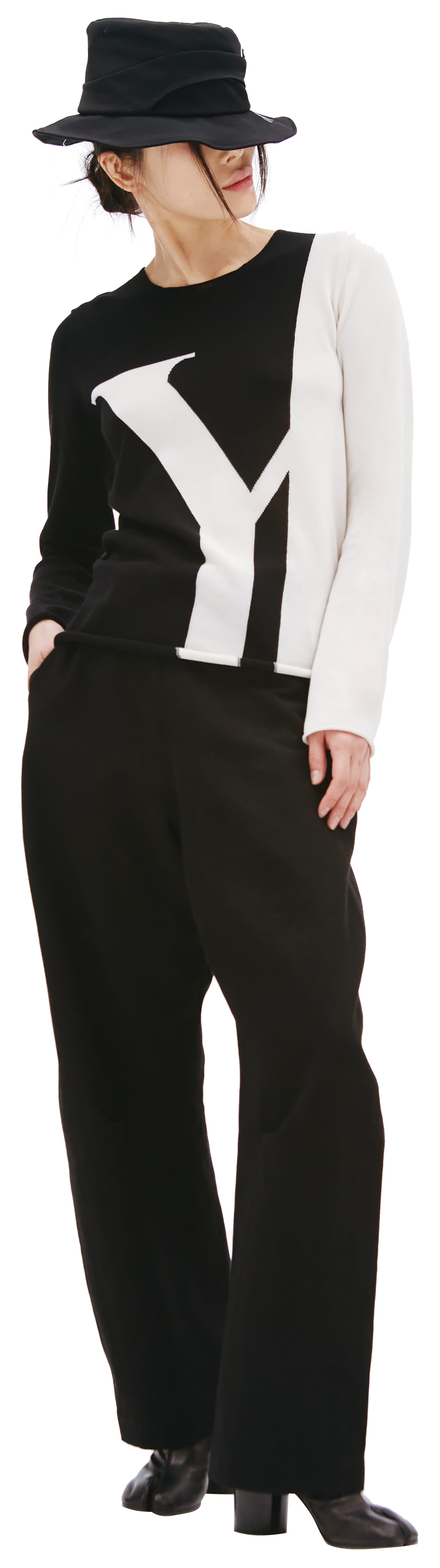 Y\'s Черный пуловер из хлопка