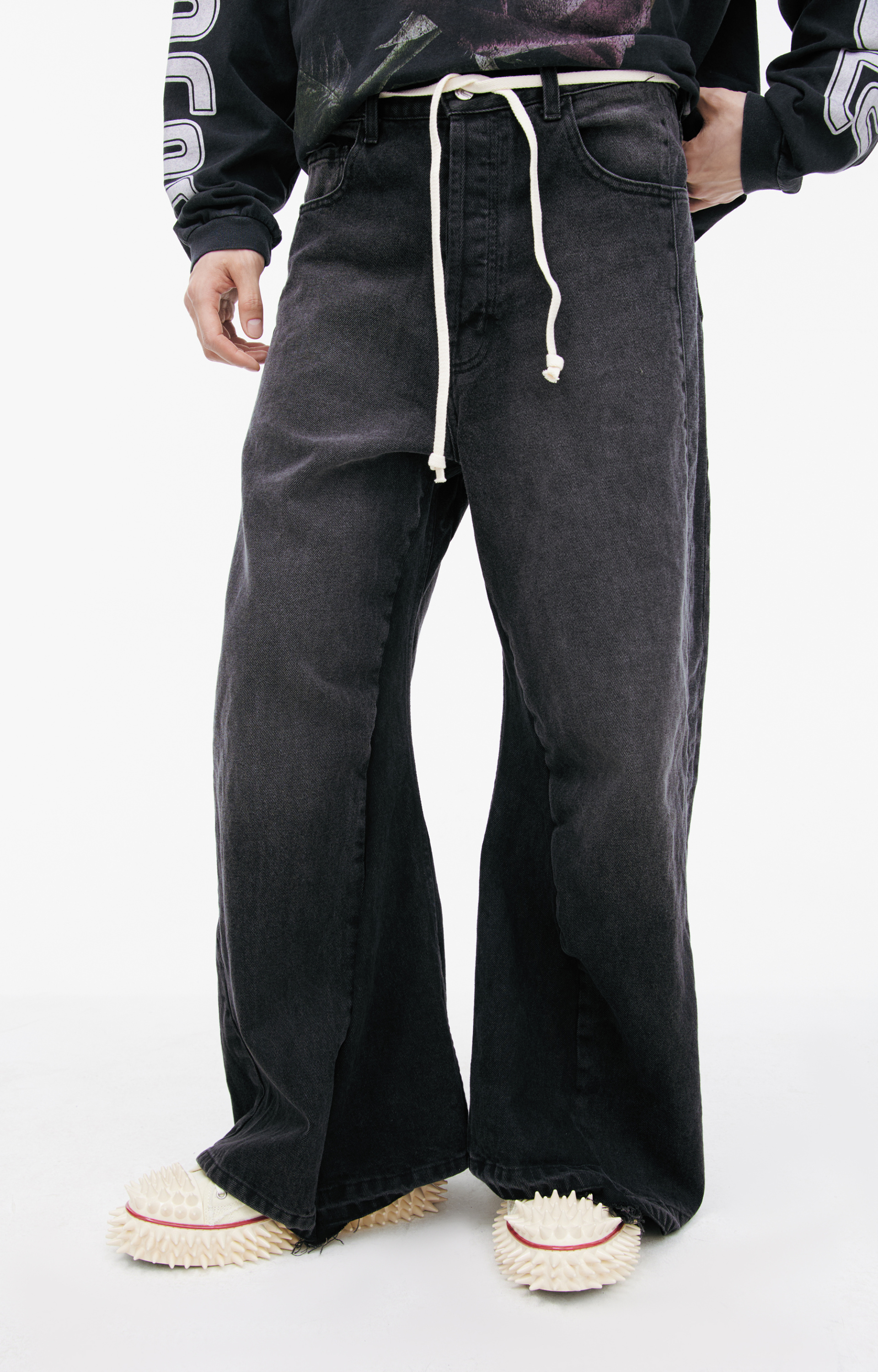 RRR123 Серые джинсы клеш