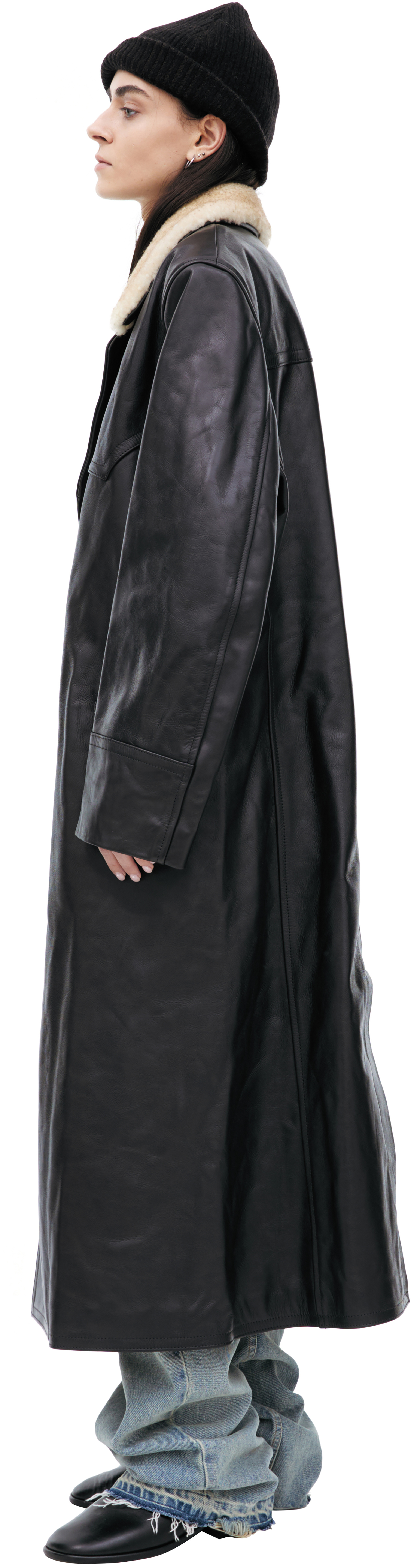 Enfants Riches Déprimés Двубортное Черное пальто из кожи