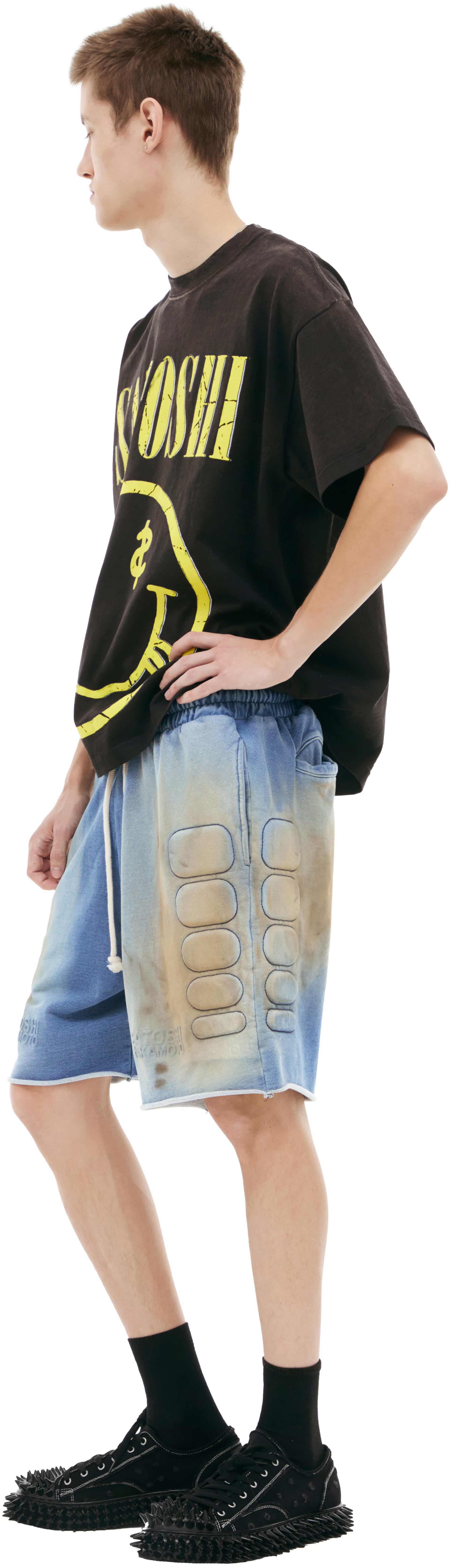 Satoshi Nakamoto Джинсовые шорты с эффектом грязи