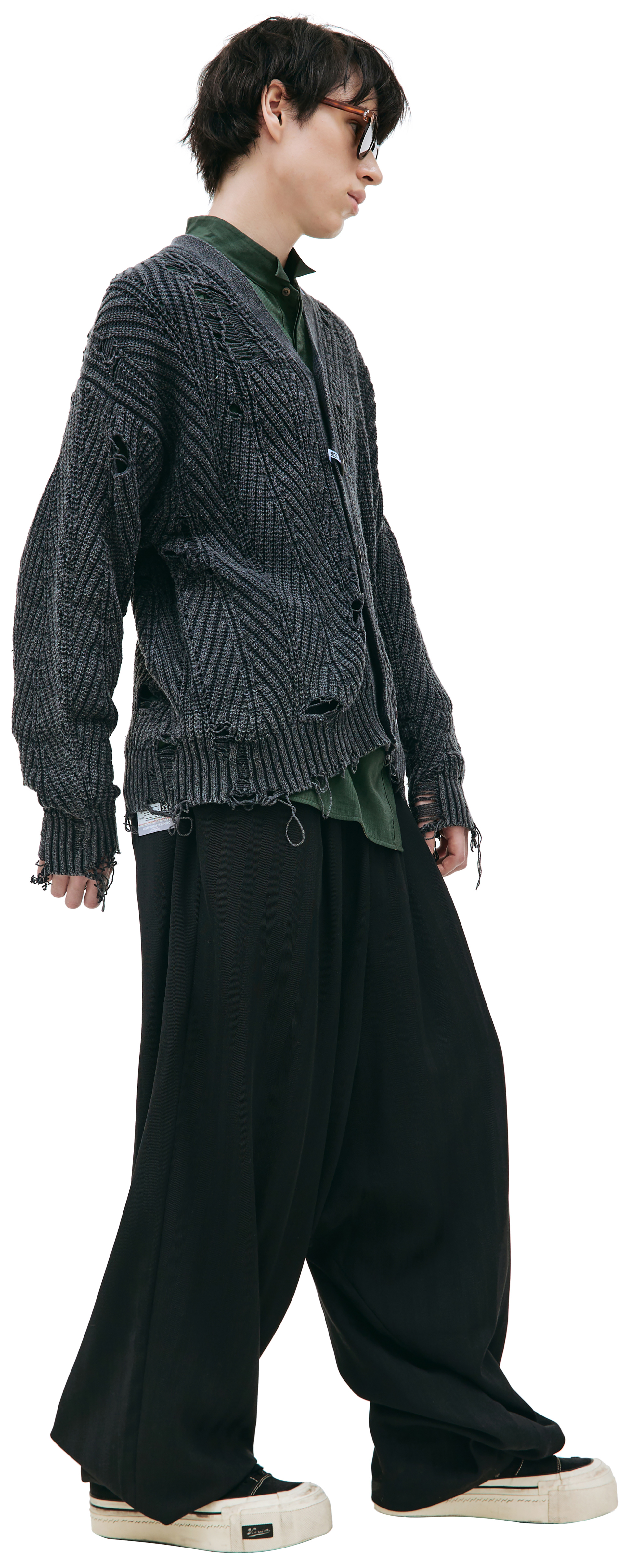 Maison Mihara Yasuhiro Рваный кардиган с патчем