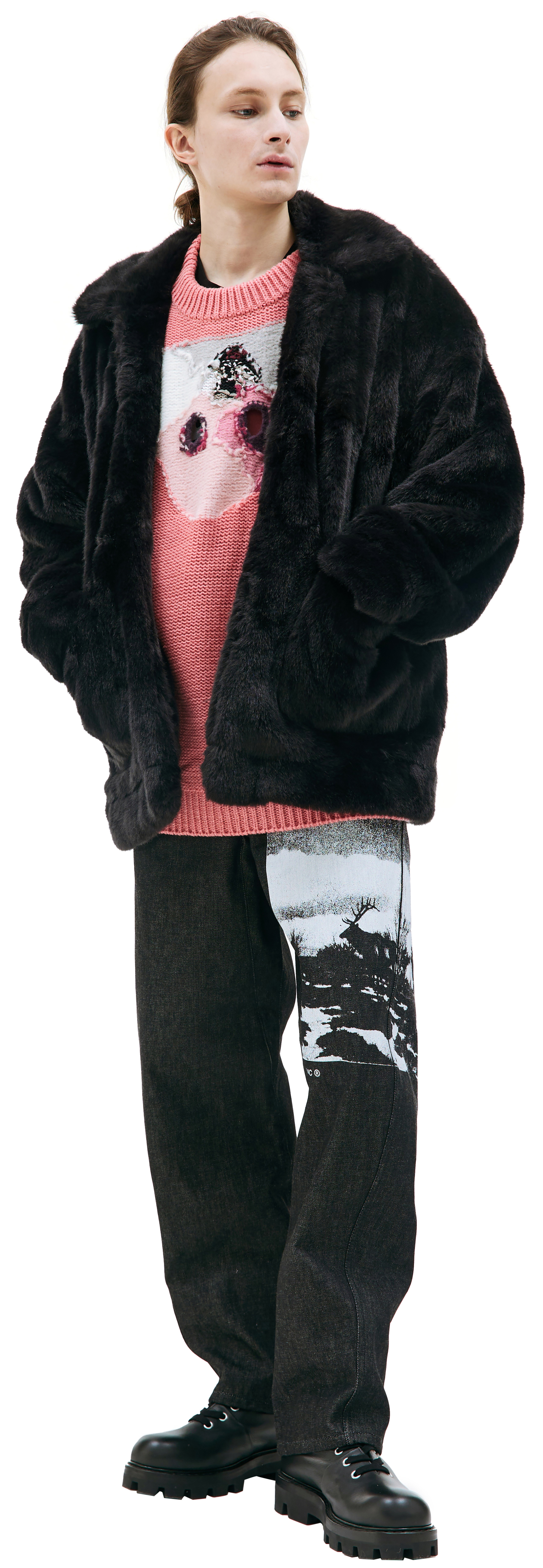 Doublet Шуба из искусственного меха с ручной росписью