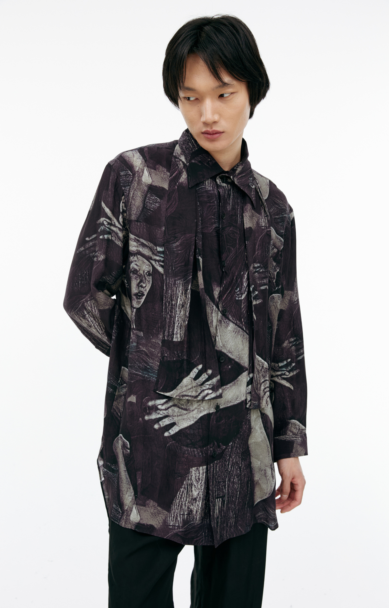 Yohji Yamamoto Шелковая рубашка с монопринтом