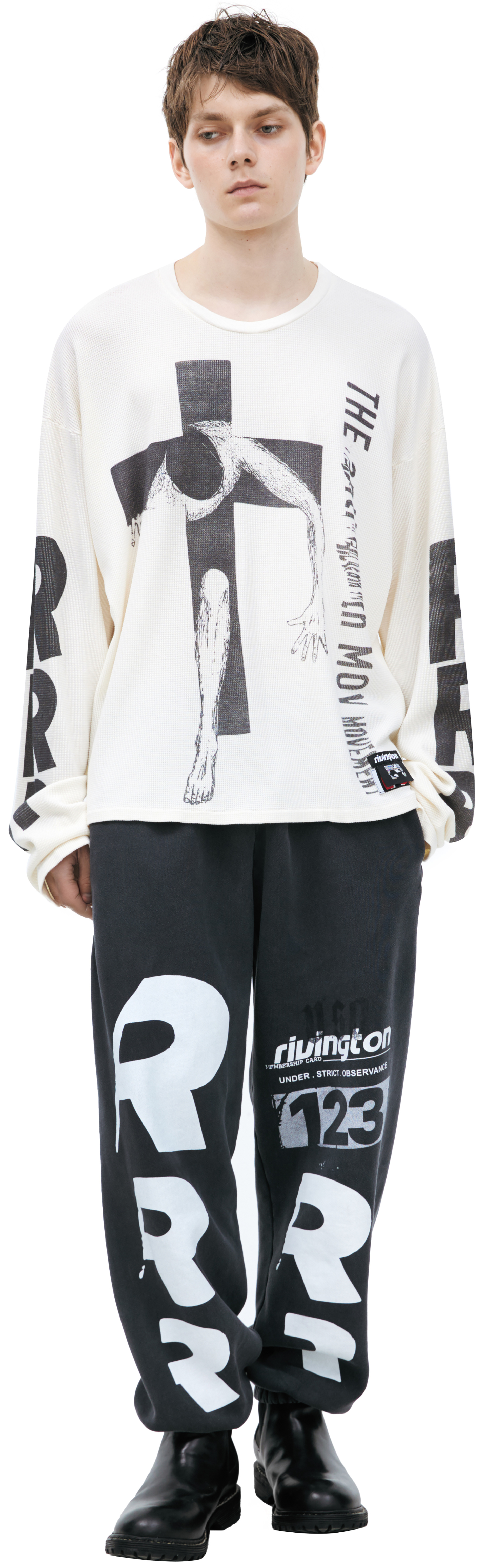 RRR123 Белый лонгслив с принтом