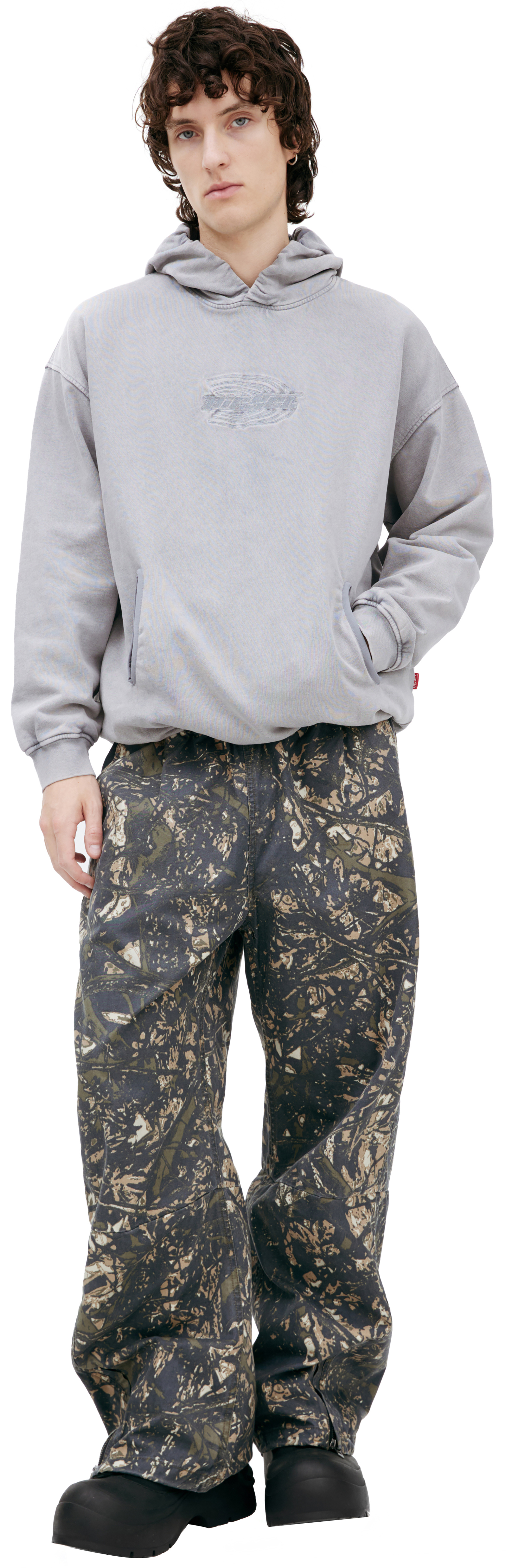 Diesel Серое худи с вышитым логотипом