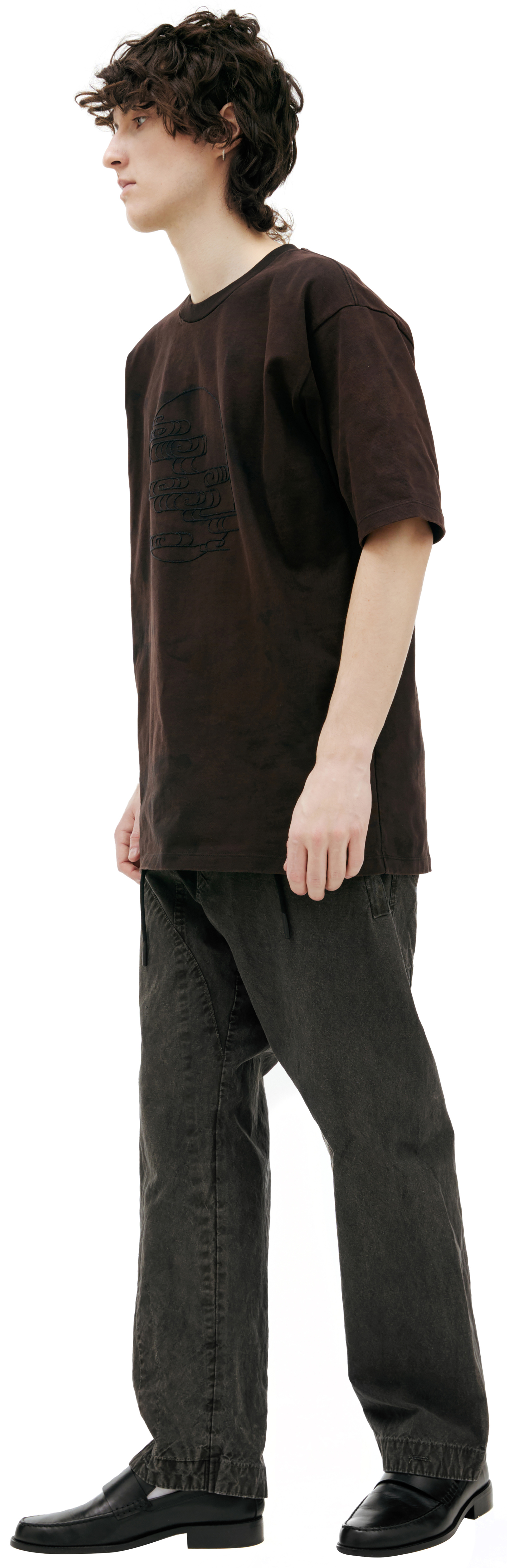 PLANIMETRY Футболка-OST-BLMNAW25-BLKG большая круглая вышивка на груди, выстир черный