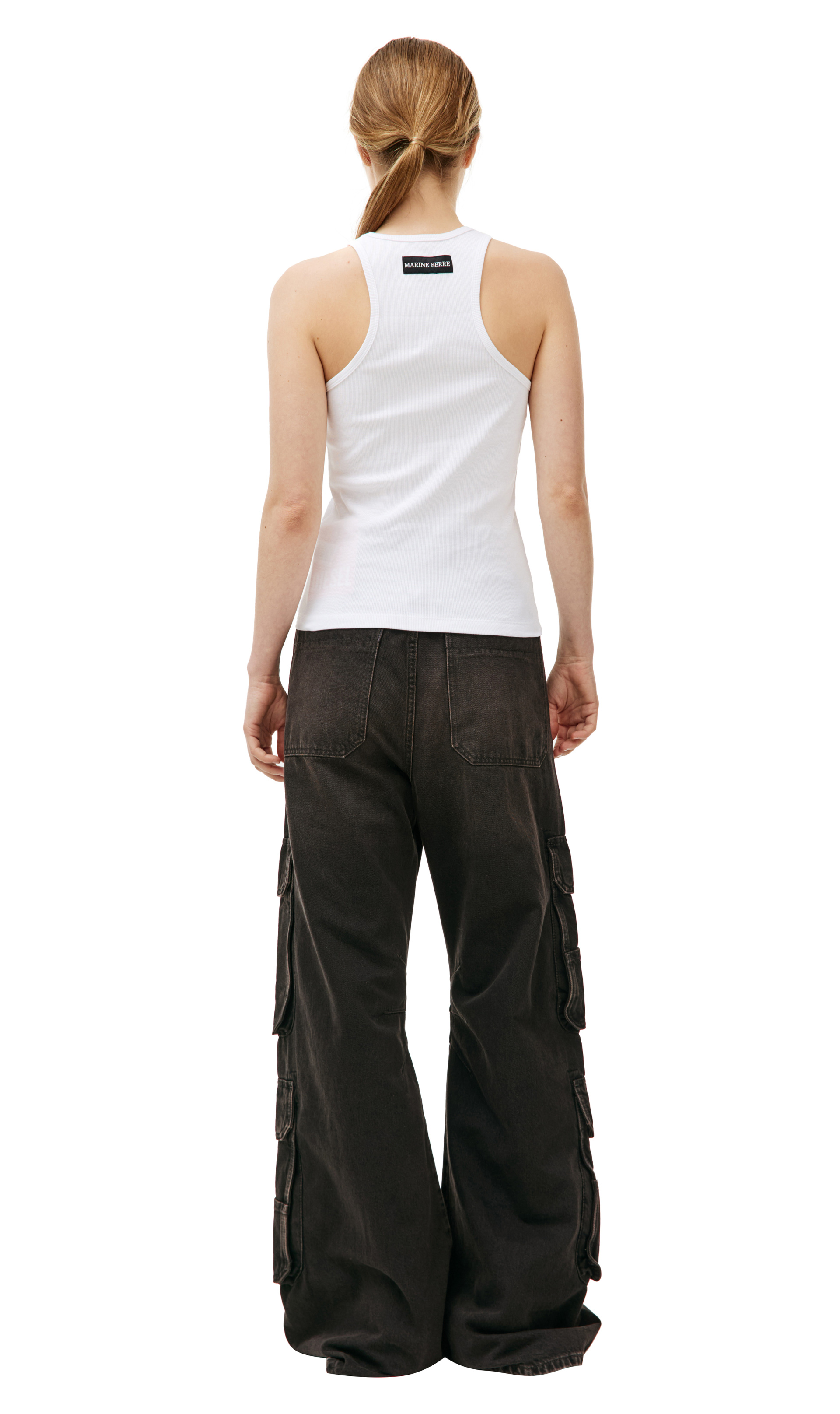 MARINE SERRE Белая майка в рубчик