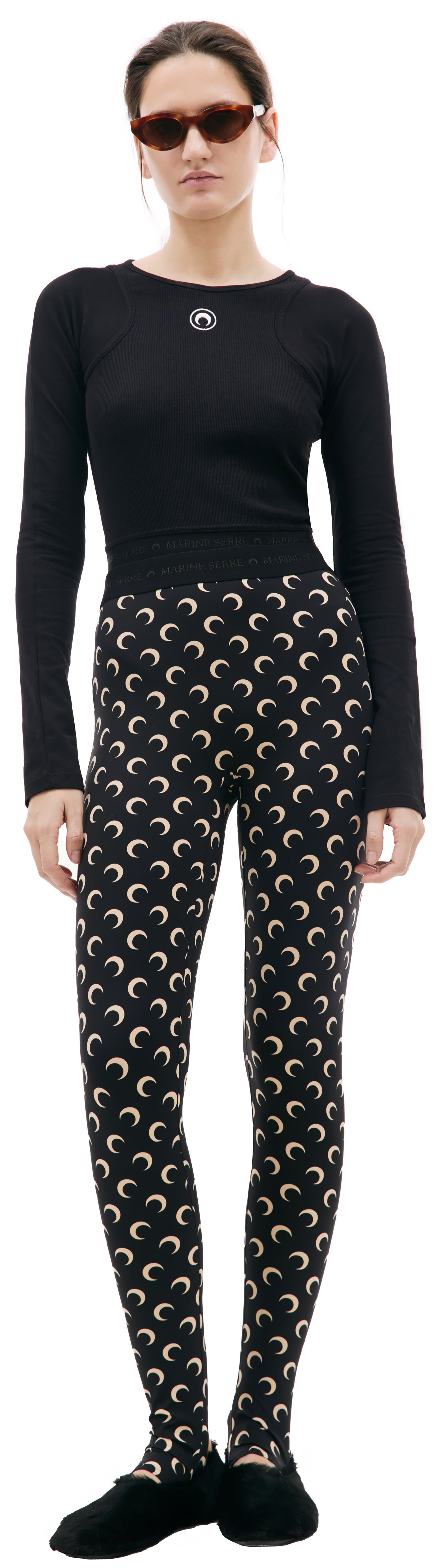 MARINE SERRE Черный боди с вышивкой логотипа