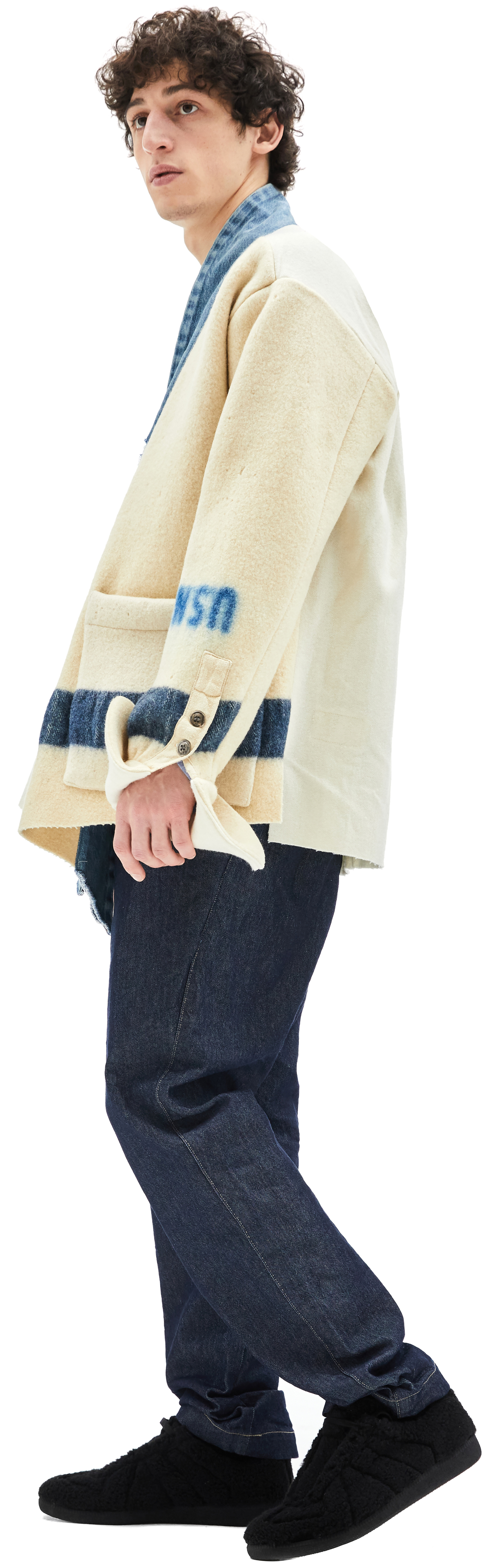 Greg Lauren Шерстяная Куртка Со Вставками Из Денима