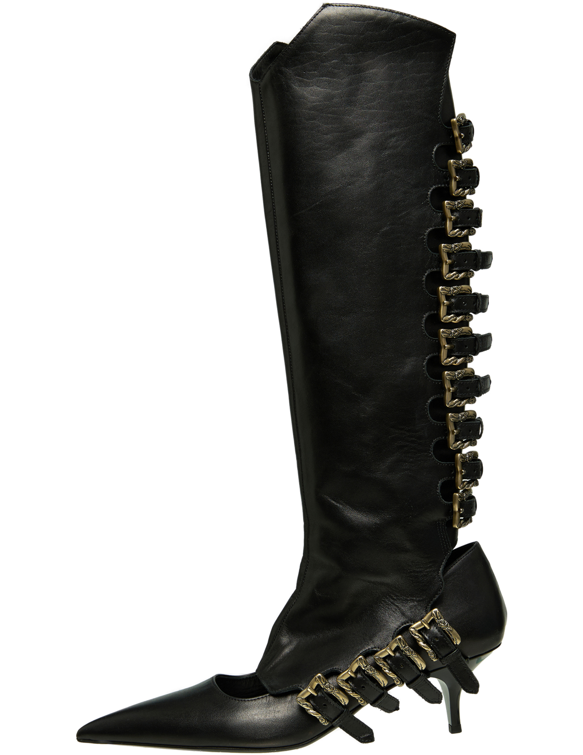 Enfants Riches Déprimés Обувь-120-610 гладкая кожа, сапоги, много ремешков,на замке.острый мыс,черный