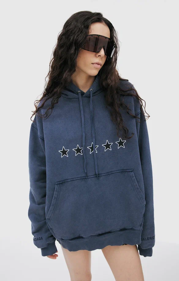 Balenciaga Темно-синее худи с принтом