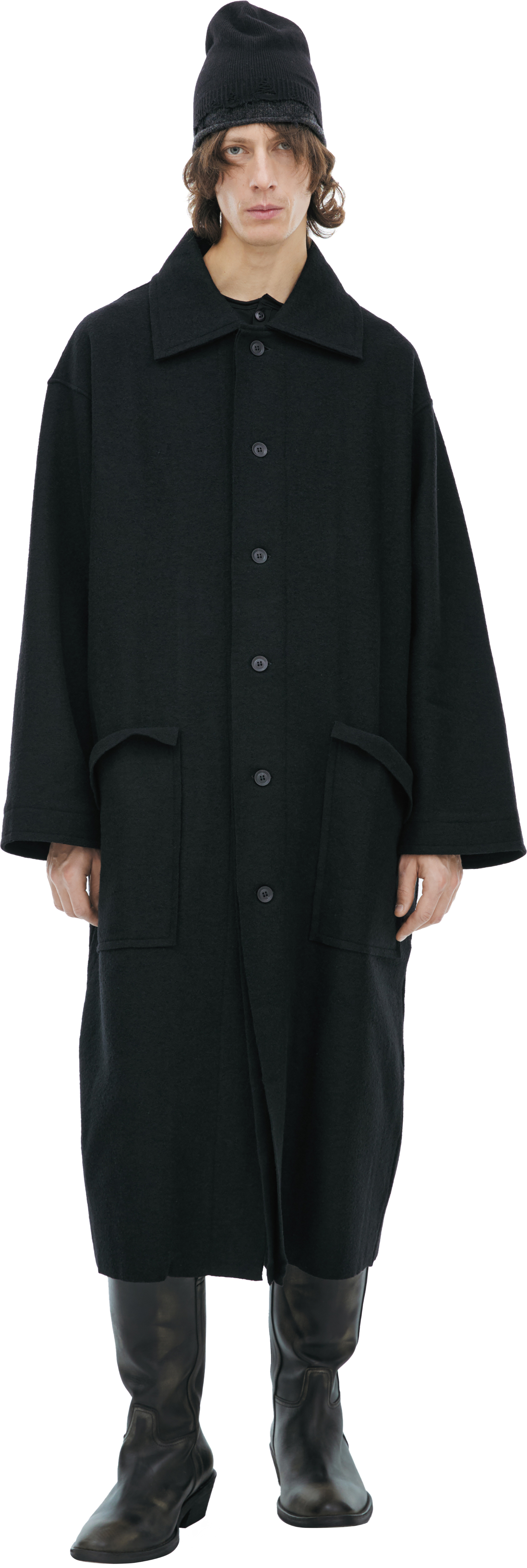 Yohji Yamamoto Черное пальто с объемным воротником