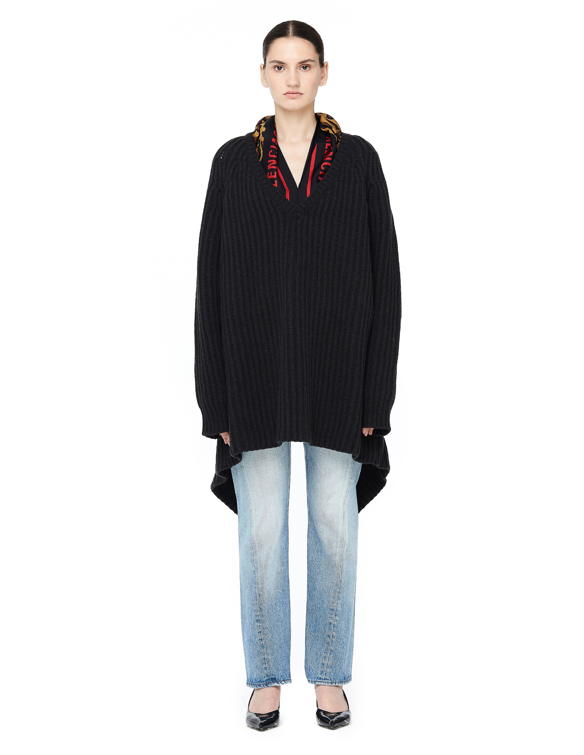 Balenciaga Свитер с шелковым шарфом на горловине
