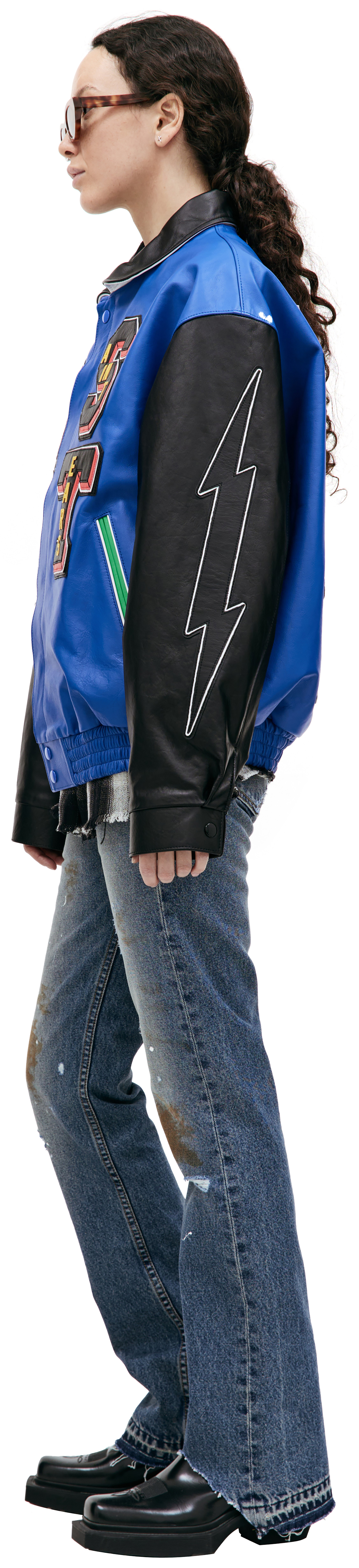 Saint Michael Кожаная куртка Saint Michael х DENIM TEARS с нашивками