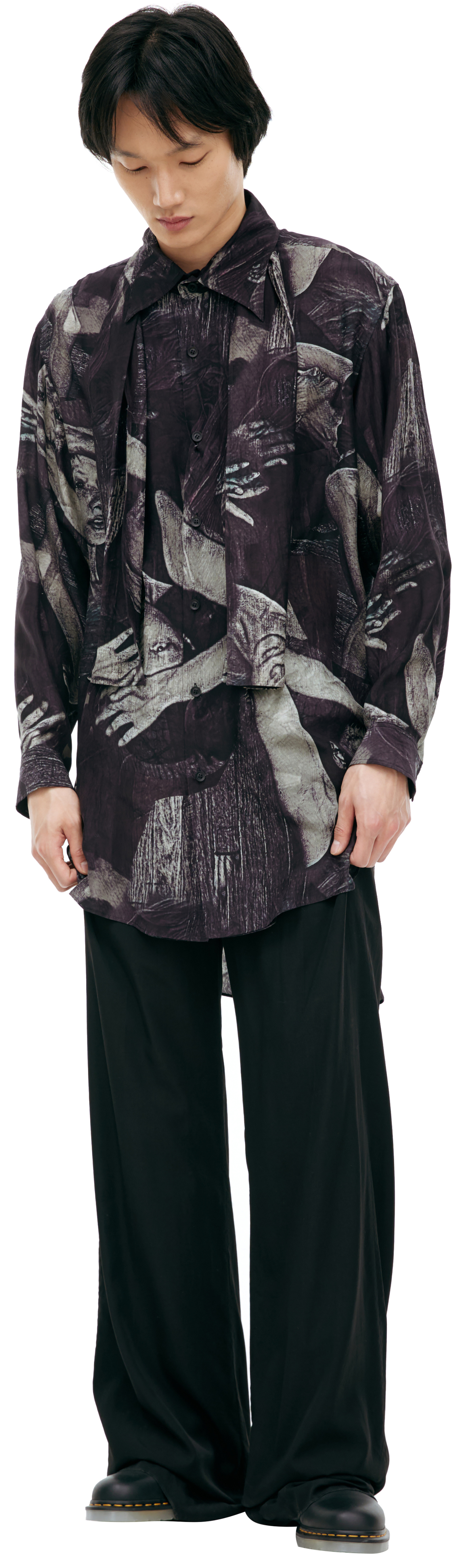 Yohji Yamamoto Шелковая рубашка с монопринтом