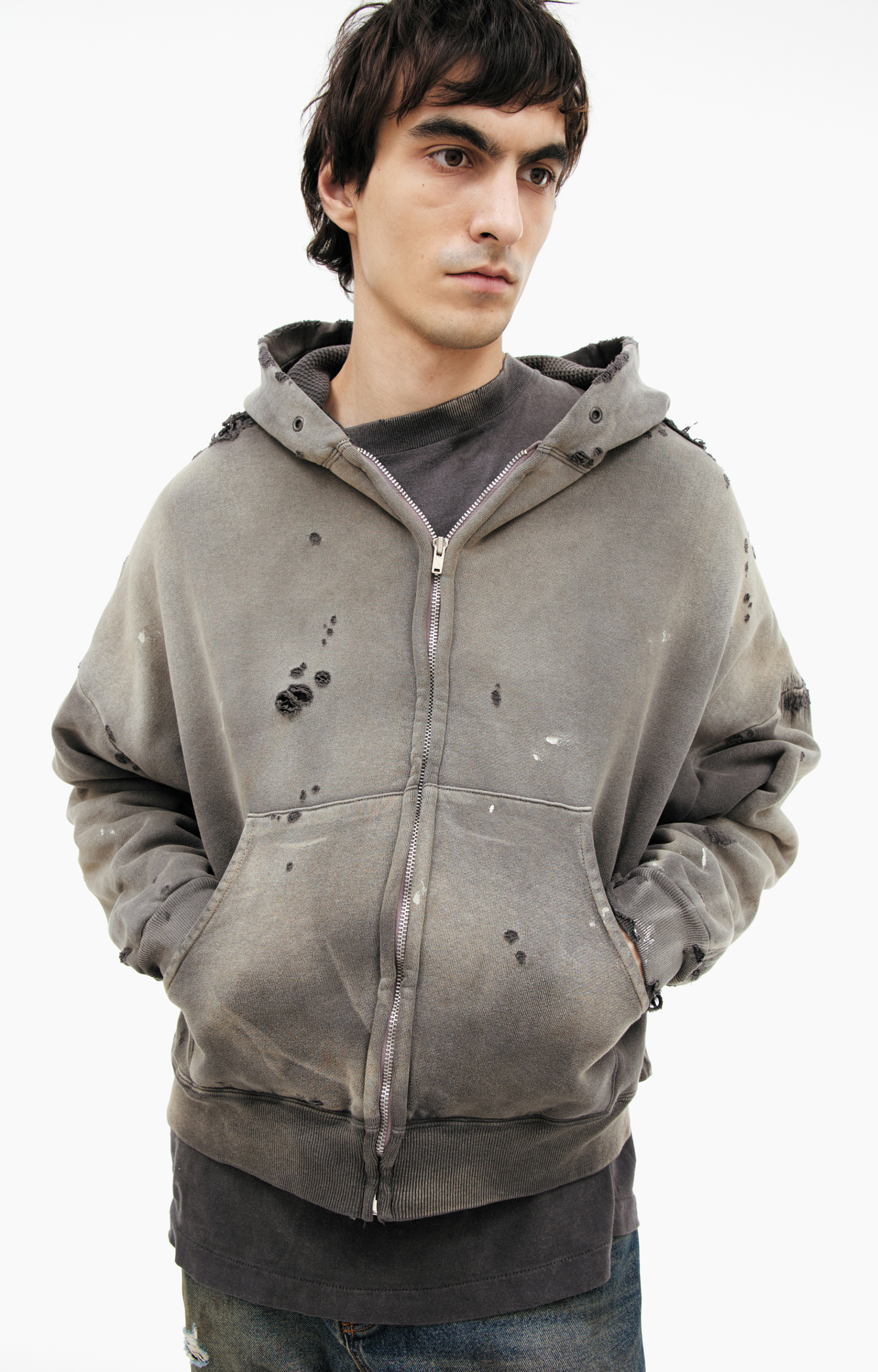 Saint Mxxxxxx Рваное худи на молнии