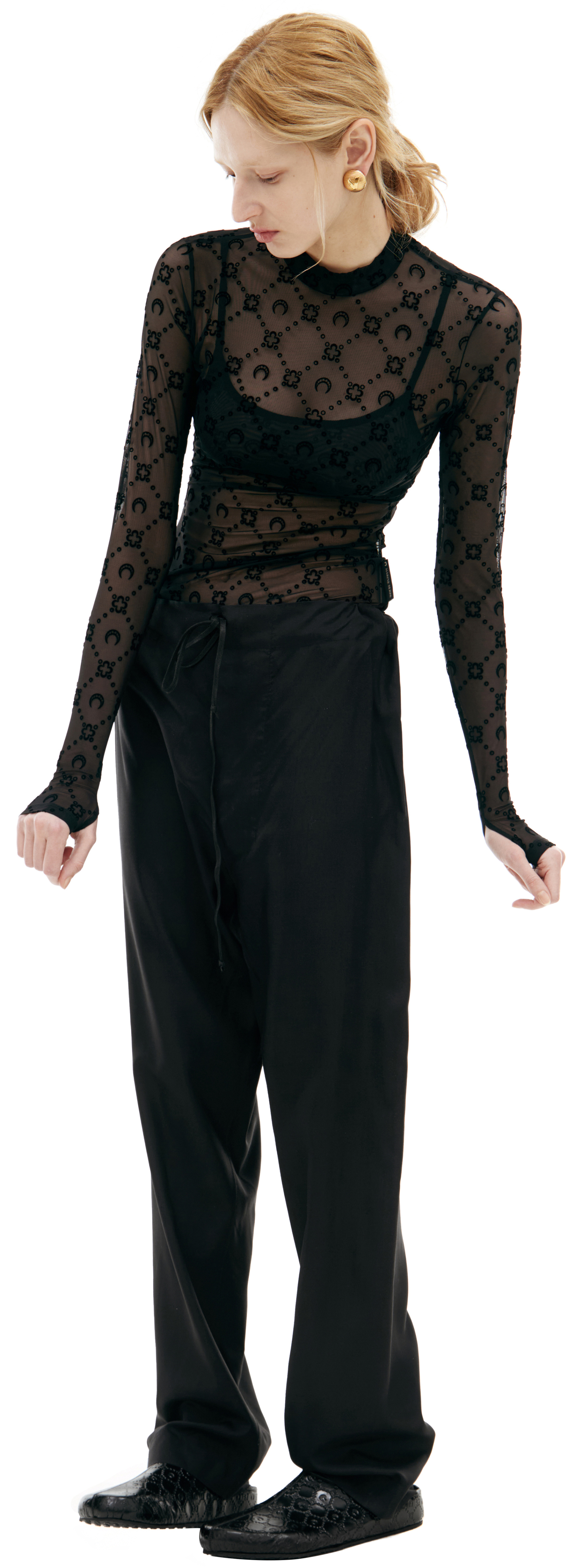 MARINE SERRE Полупрозрачный лонгслив с монограммой